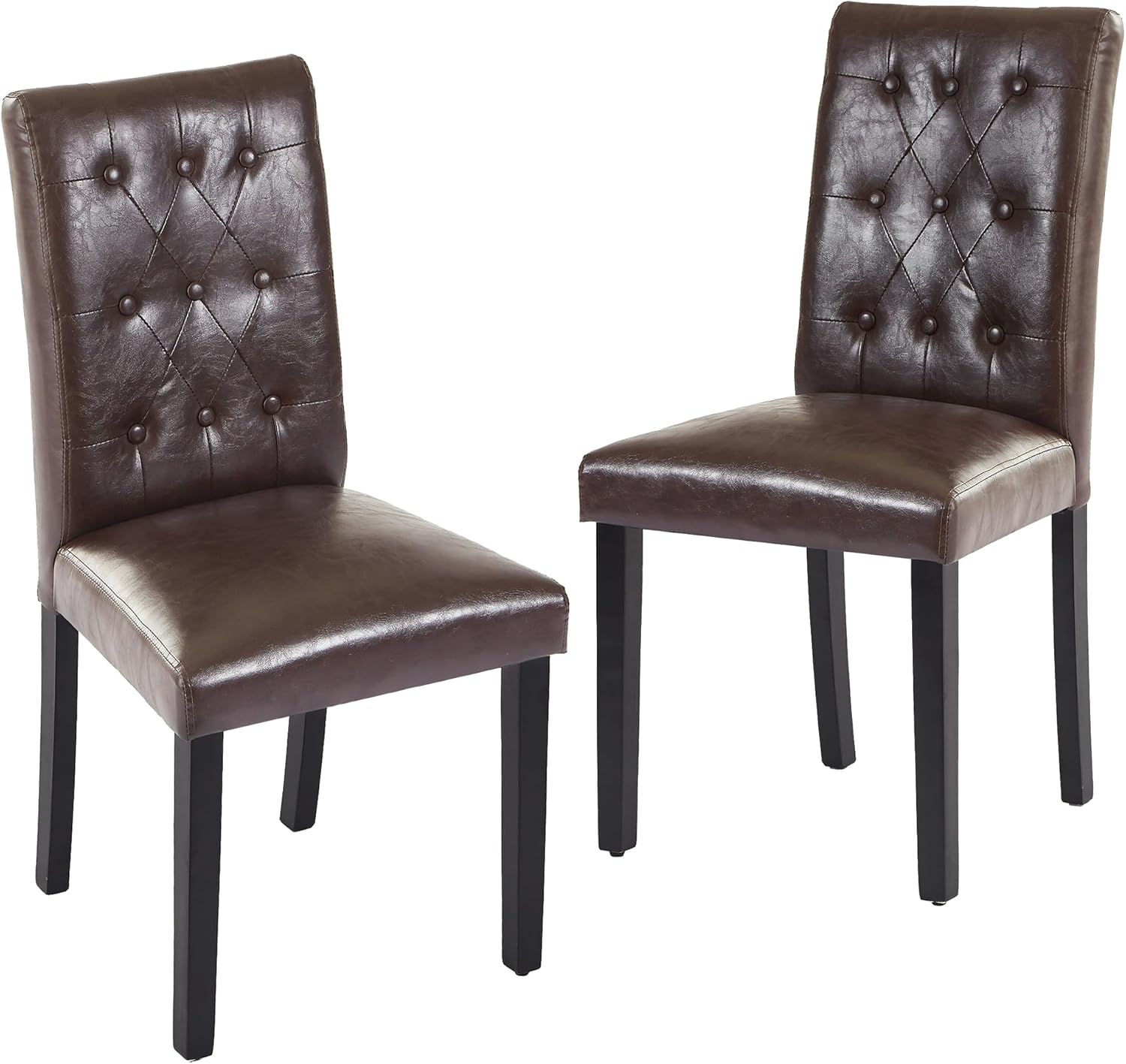 VECELO Upholstered Dining Chairs Set of 2 Button Tufted Back, Padded Seat, Wood Legs with Rubber Footpads - VECELO