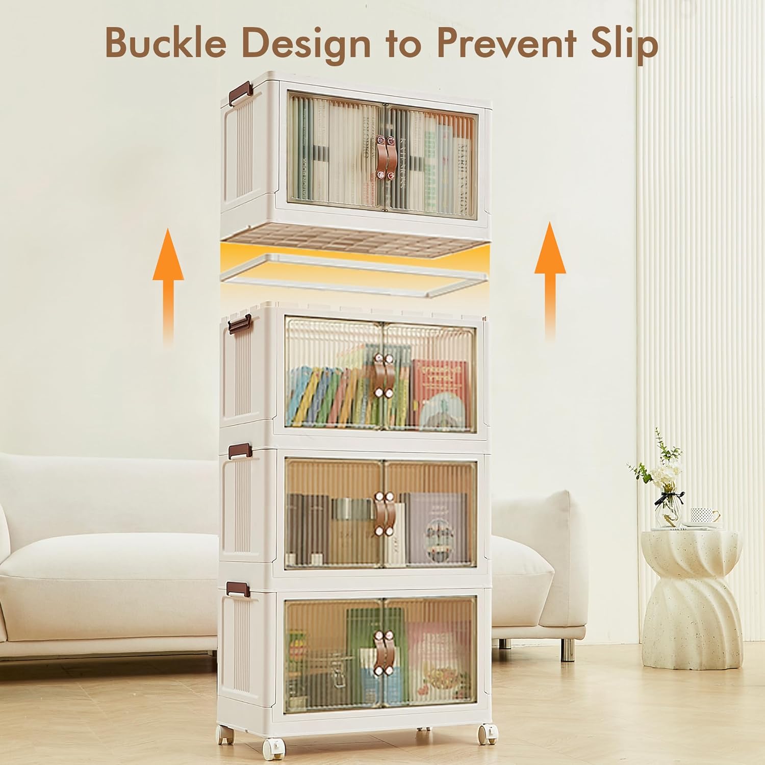 VECELO Stackable Bins with Lid, Plastic Collapsible Cabinet Foldable Folding Box Organizer/Storage Container Cart - VECELO