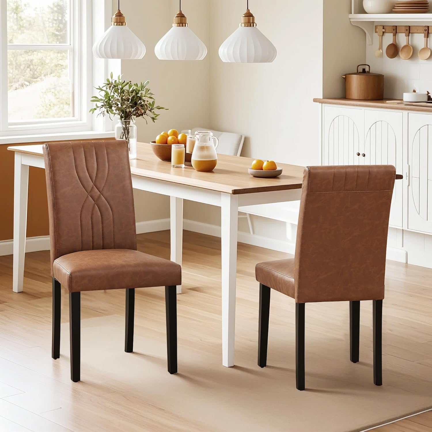 VECELO Upholstered Dining Chairs Set of 2 Modern Fabric and Solid Wood Legs & High Back - VECELO
