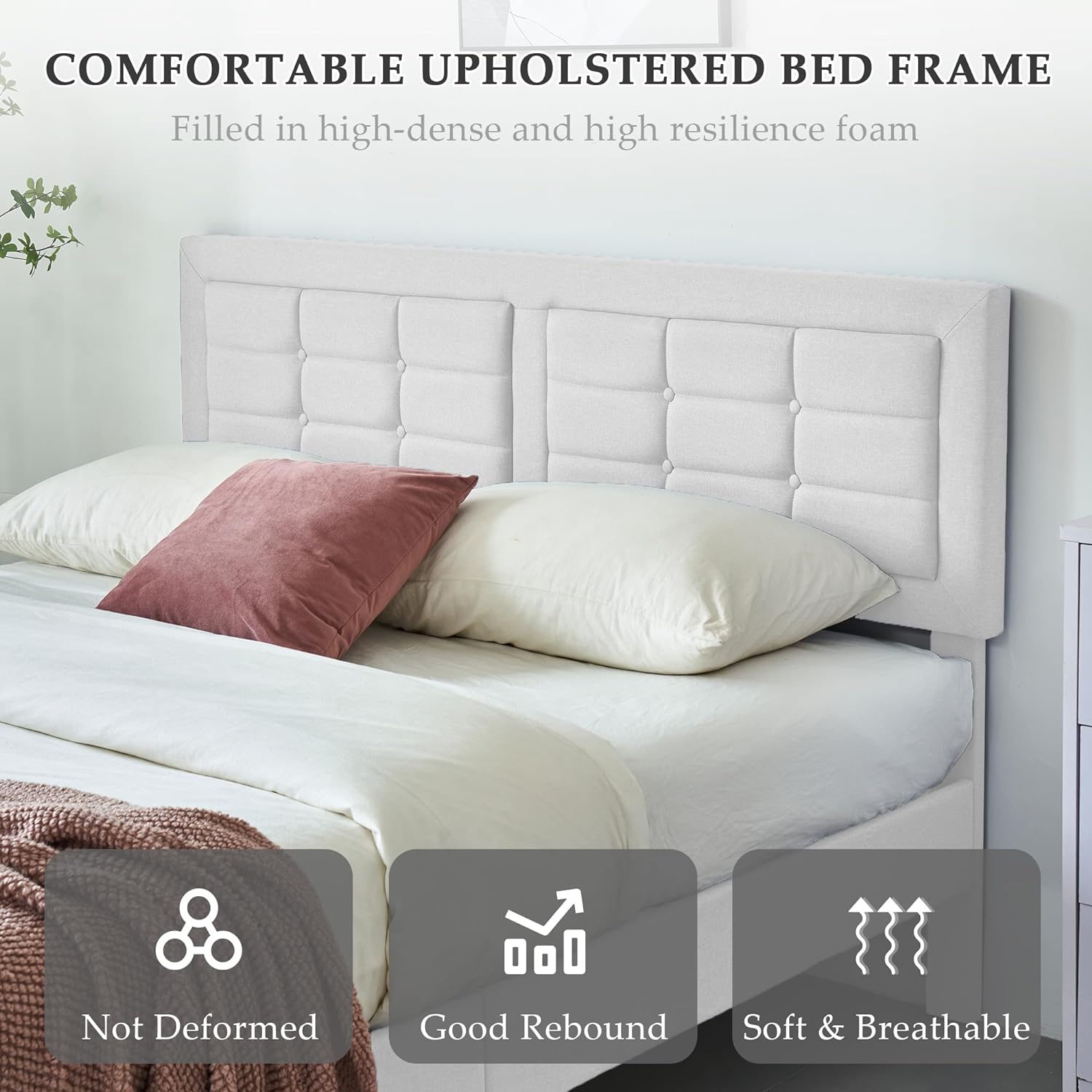 VECELO Upholstered Platform Bed Frame with Height Adjustable Headboard - VECELO