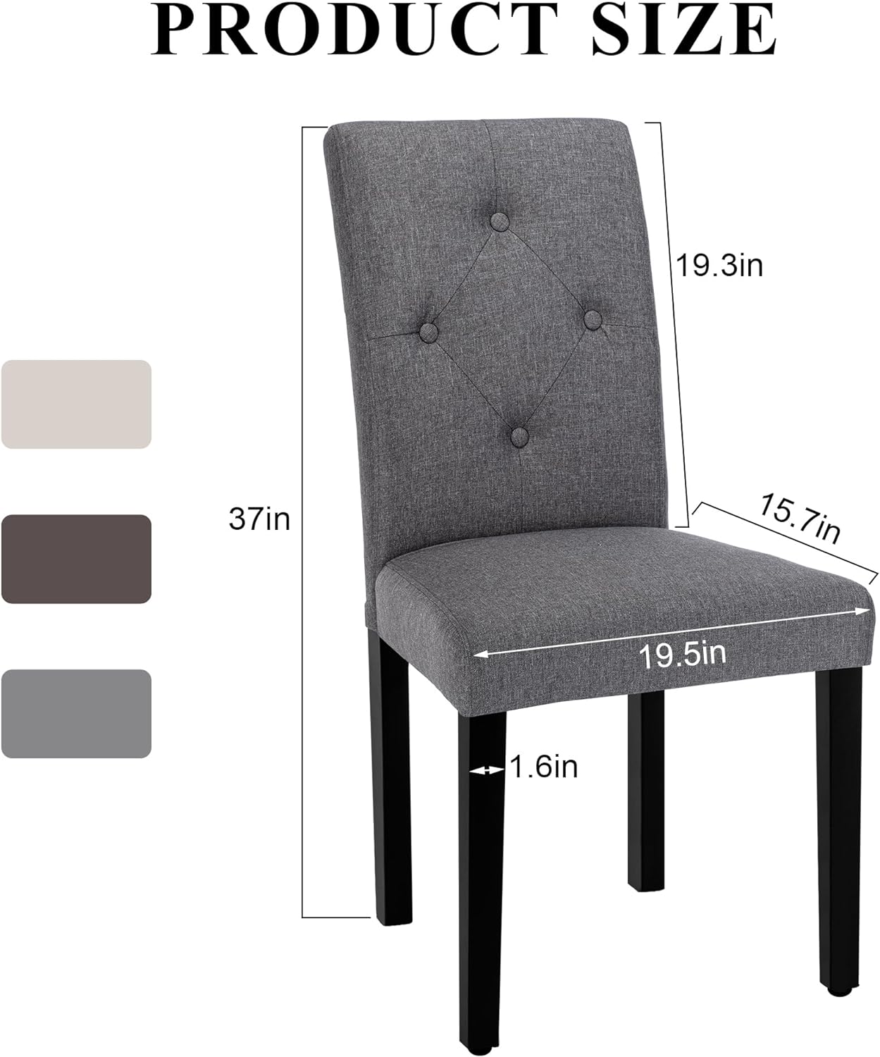 VECELO Upholstered Dining Set of 2 Modern Fabric Dinning Chair with Solid Wood Legs and High Back - VECELO