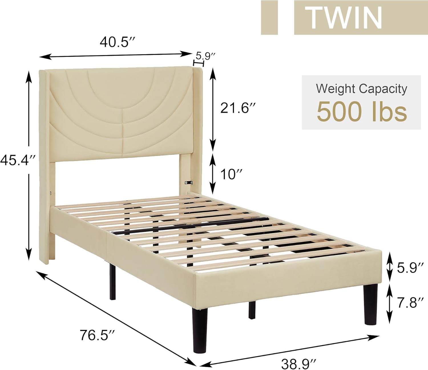 VECELO Upholstered Platform Bed Frame with Adjustable Fabric Headboard - VECELO