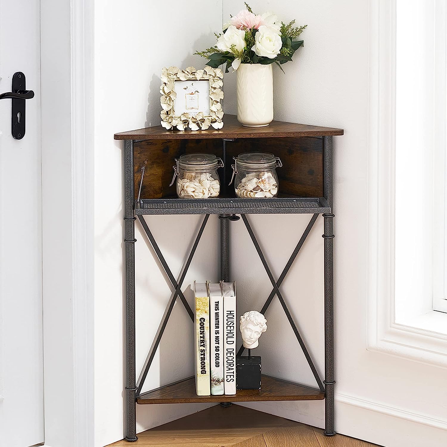 VECELO Corner Table/Cabinet/Organizer with Flip Door - VECELO