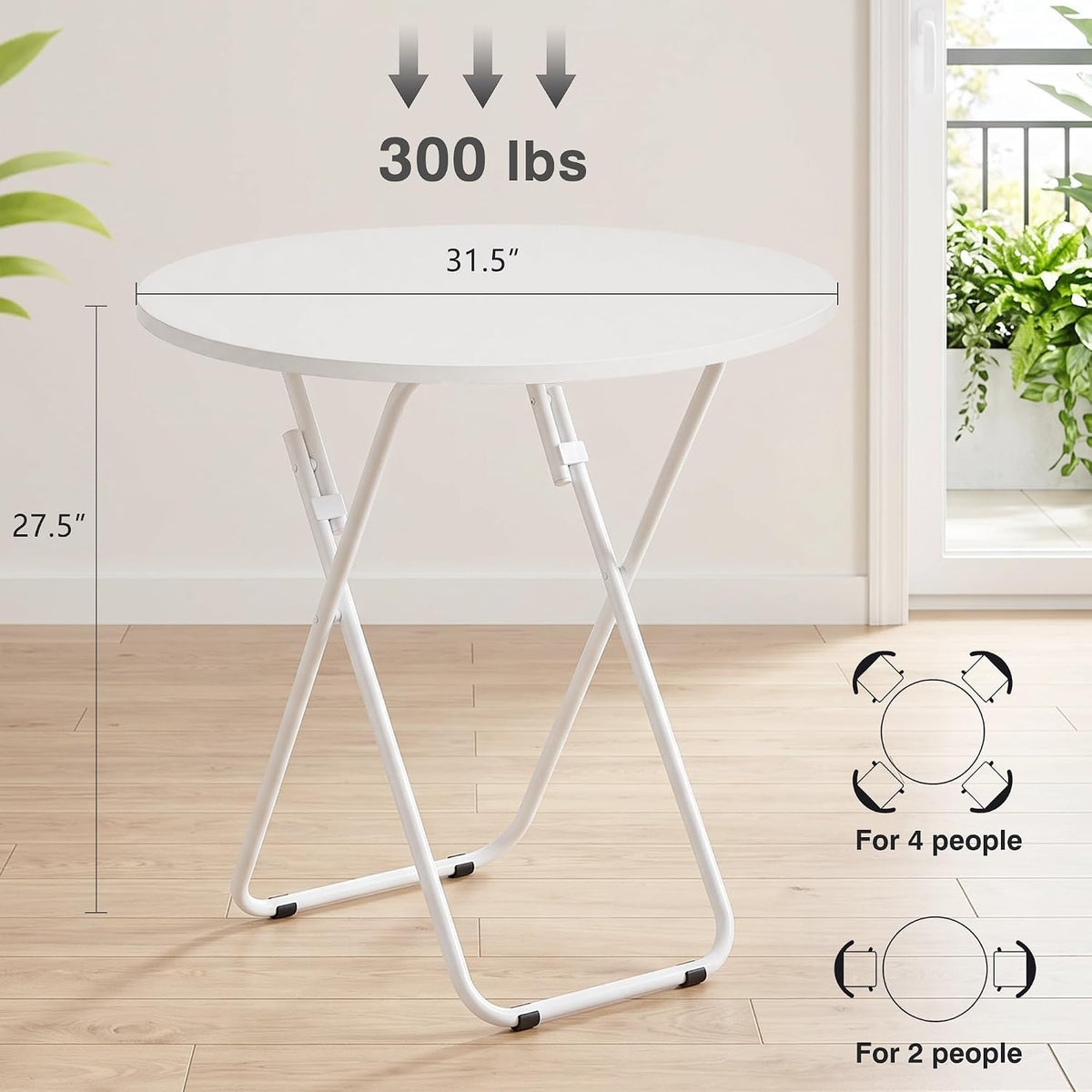 VECELO Folding Round Table, Patio Outdoor Dining Table, Wood Top Metal Frame No Assembly Required