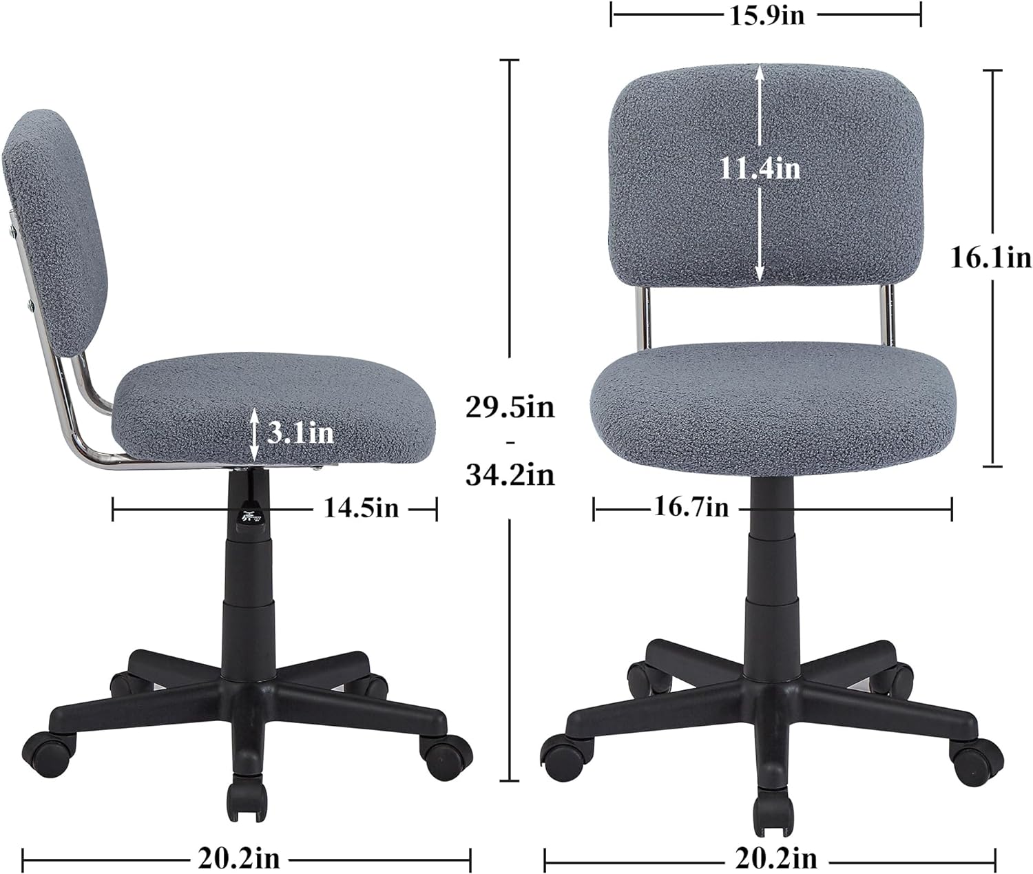 VECELO Faux Fur Comfy Height Adjustable Swivel Armless Home Office Sherpa Chair - VECELO