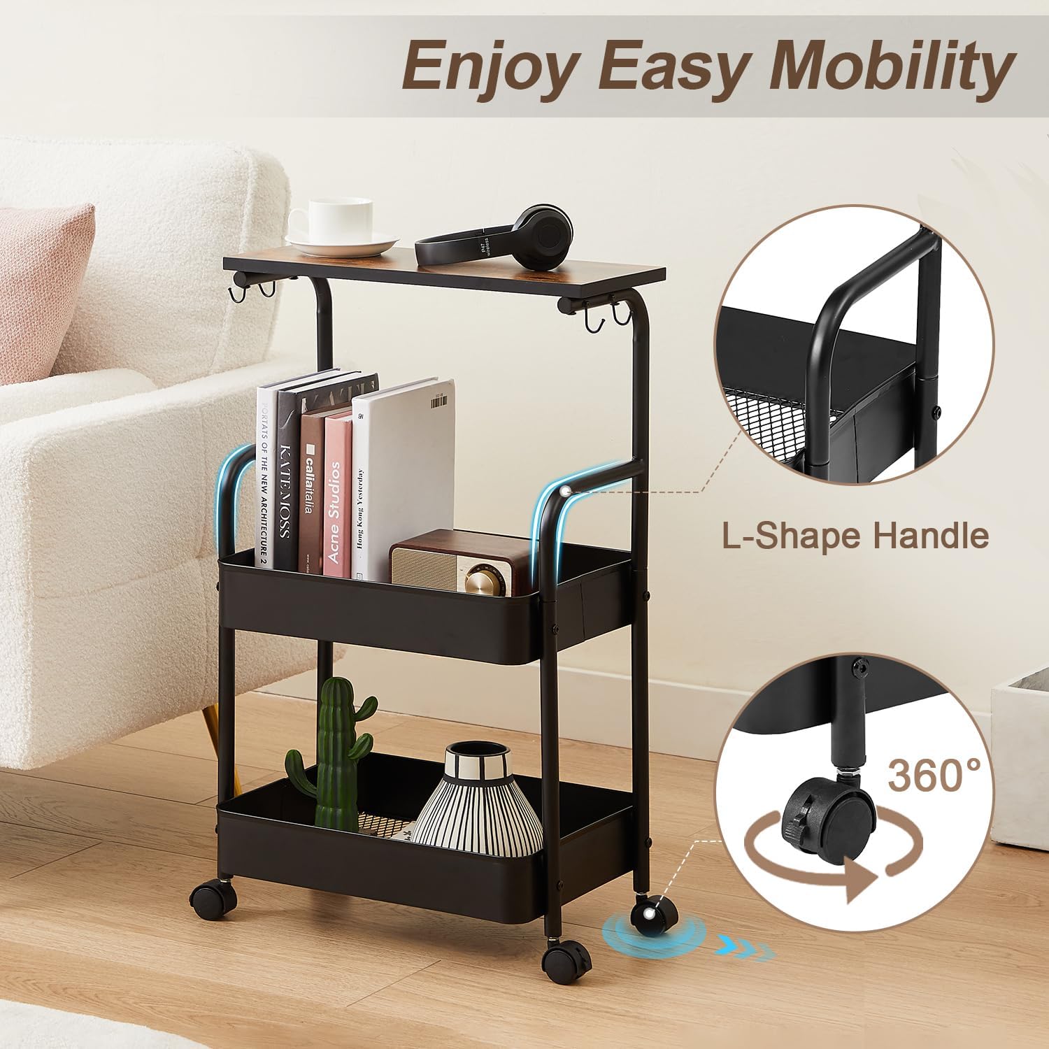 Storage Rolling Cart, 3 Tier Utility Cart Storage Unit Organizers