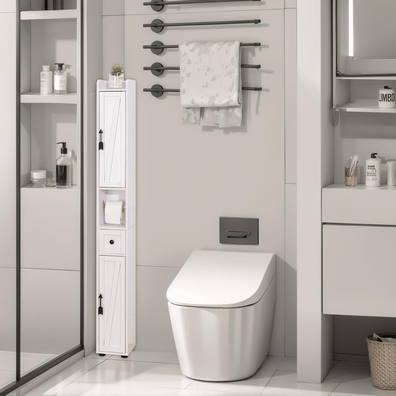 VECELO Bathroom Tall Cabinet with Adjustable Shelves - VECELO