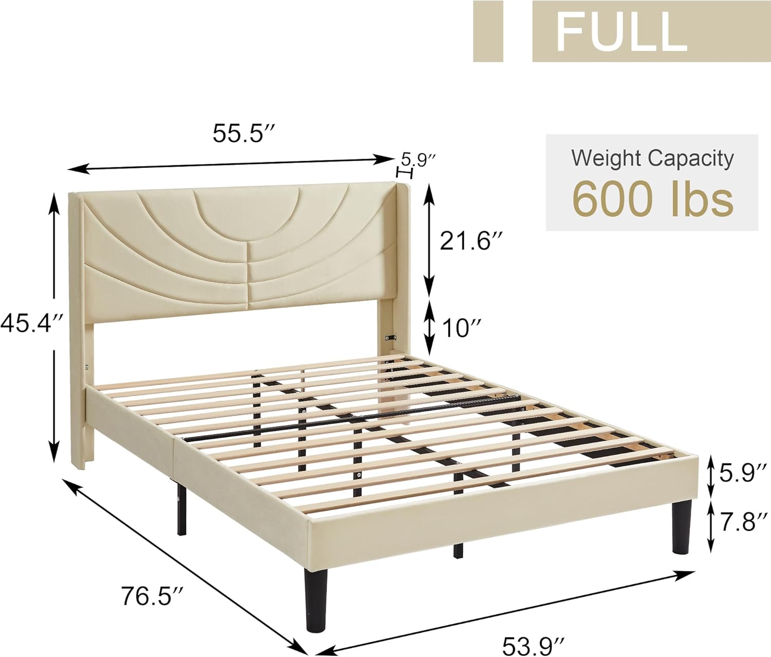 VECELO Upholstered Platform Bed Frame with Adjustable Fabric Headboard - VECELO