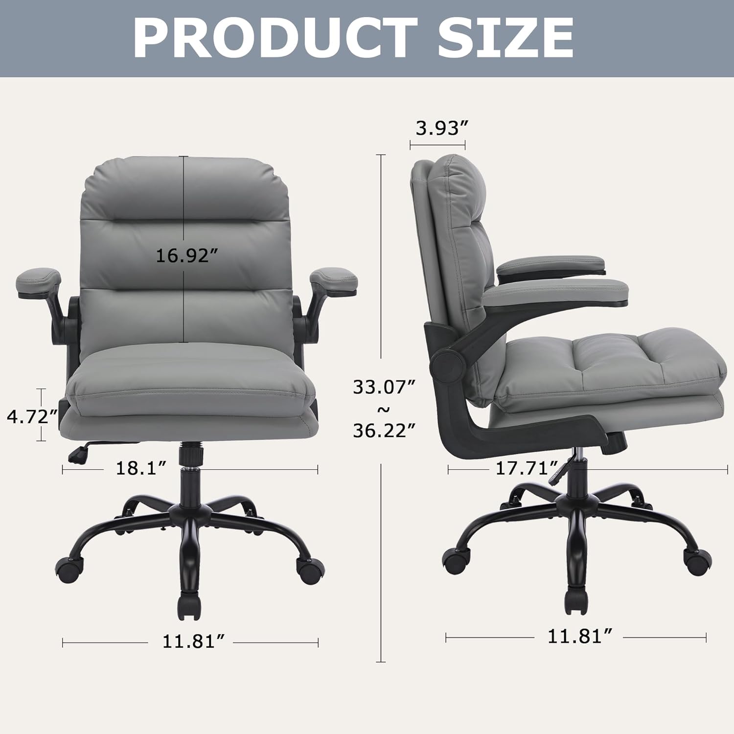 VECELO Ergonomic Swivel Office Desk Chair with Flip-up Armrest and Adjustable Height Lumbar Support - VECELO