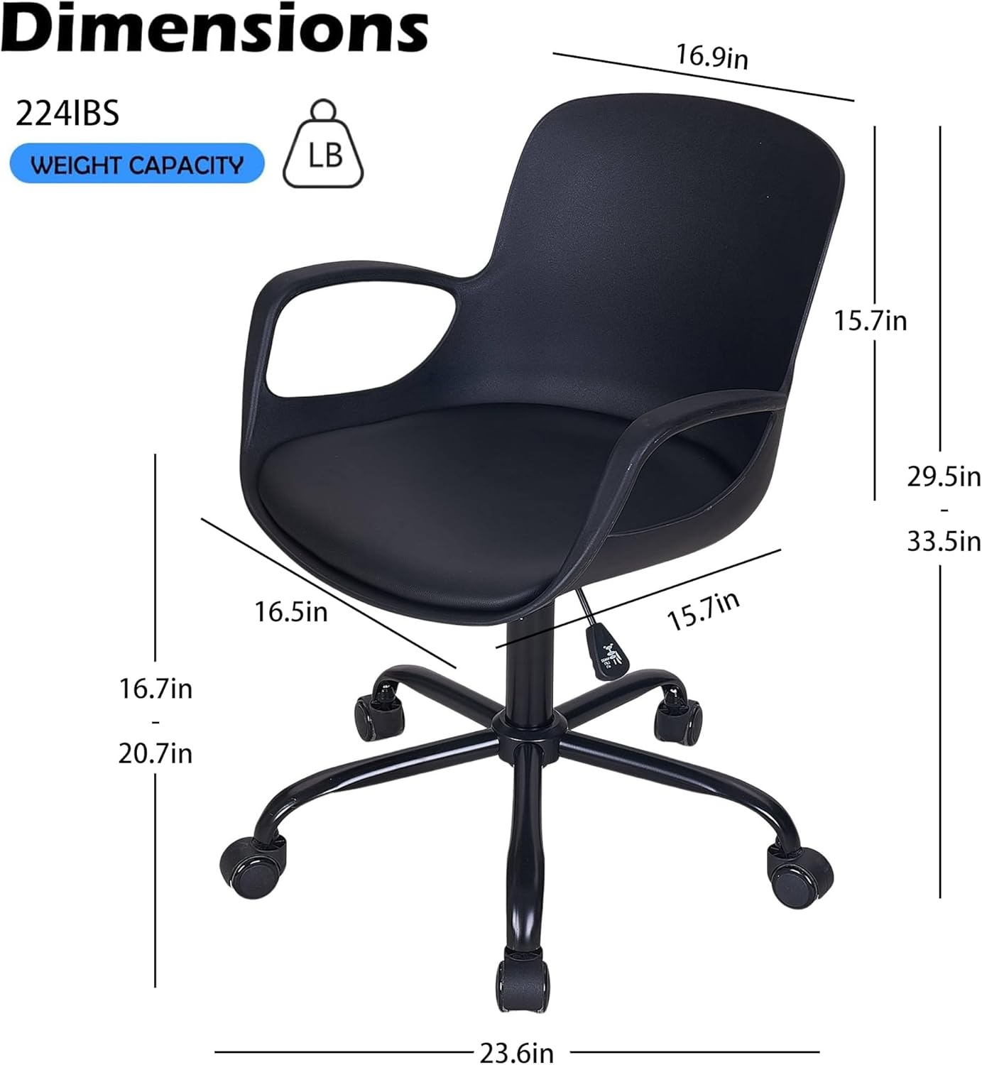 VECELO Mid-Back Chair for Desk with Armrests - VECELO