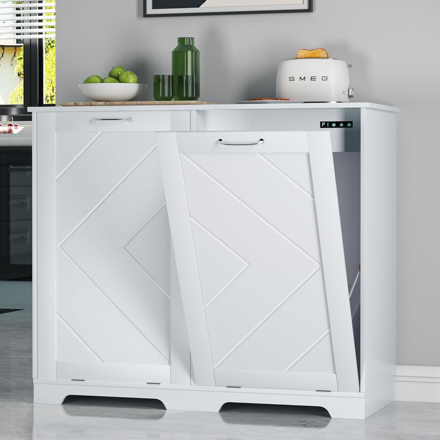 VECELO Tilt Out Kitchen Trash Bin Cabinet - VECELO