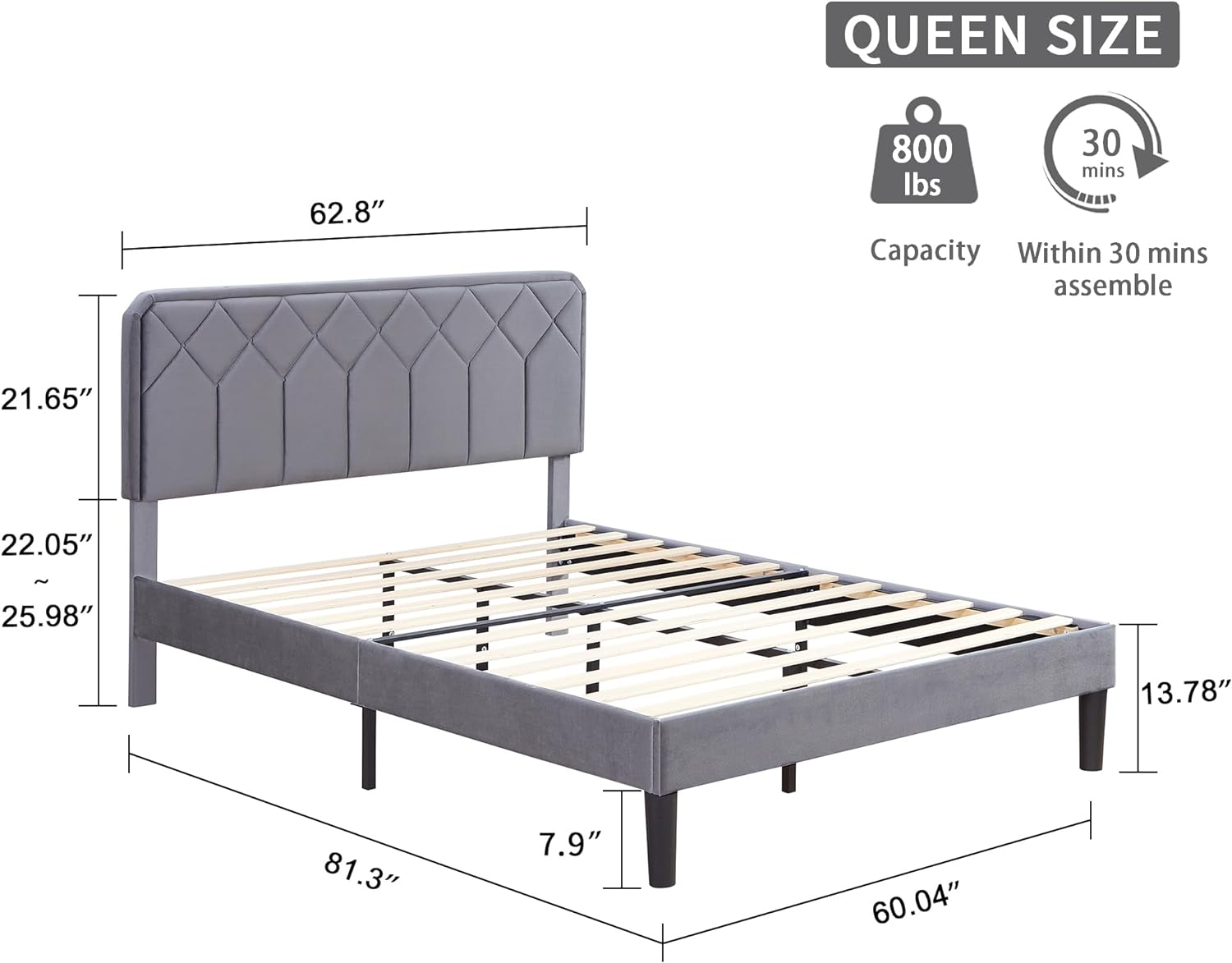 VECELO Premium Leather Upholstered Platform Bed Frame - VECELO