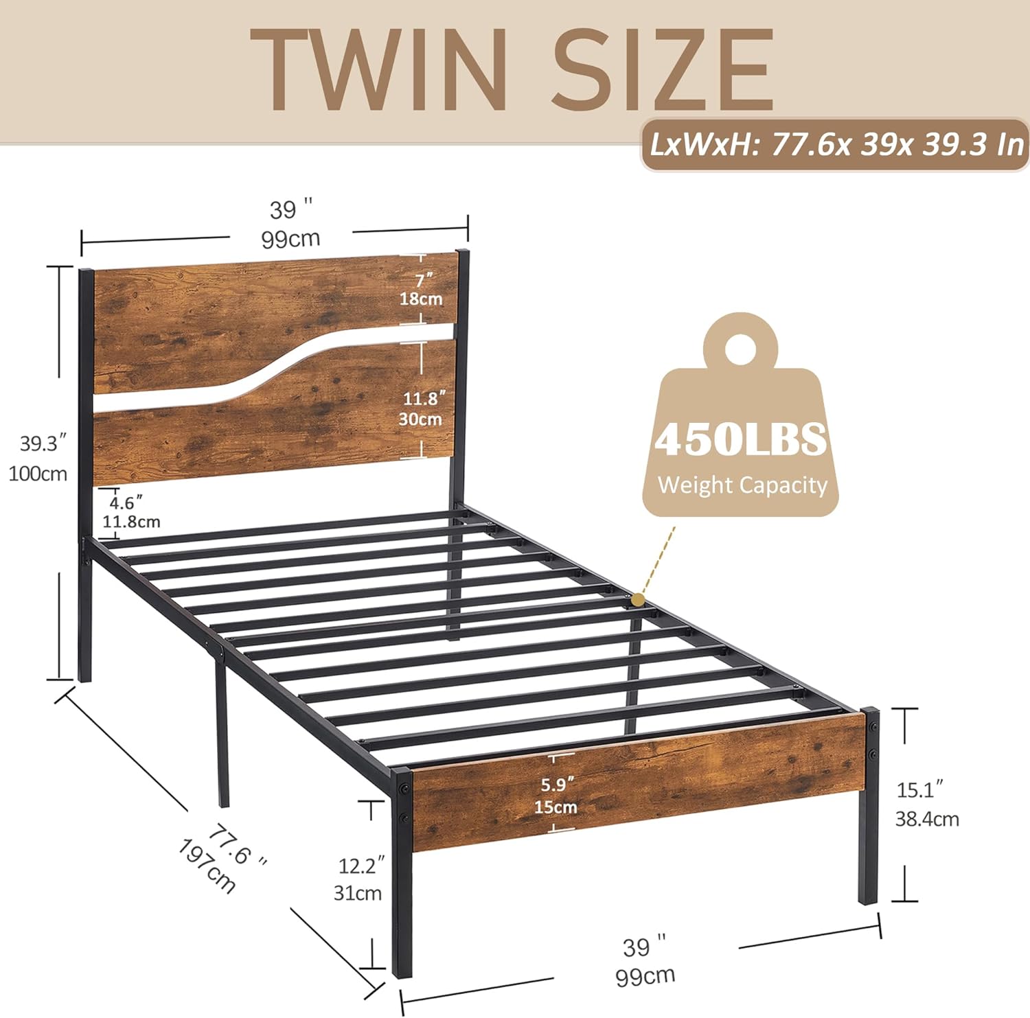 VECELO Platform Bed Frame/Mattress Foundation with Rustic Vintage Wood Headboard - VECELO
