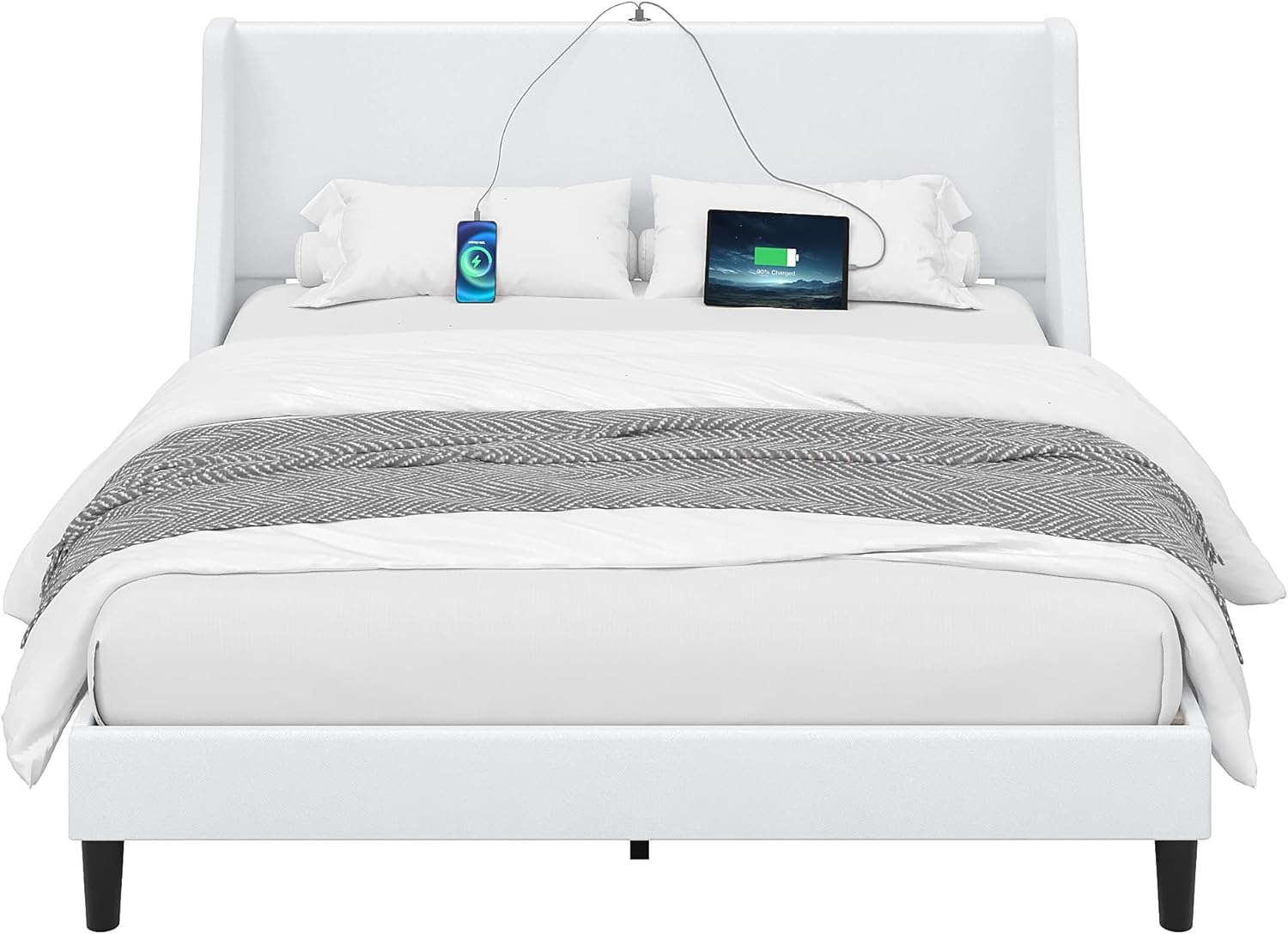 VECELO Bed Frame with Upholstered Wingback Headboard - VECELO
