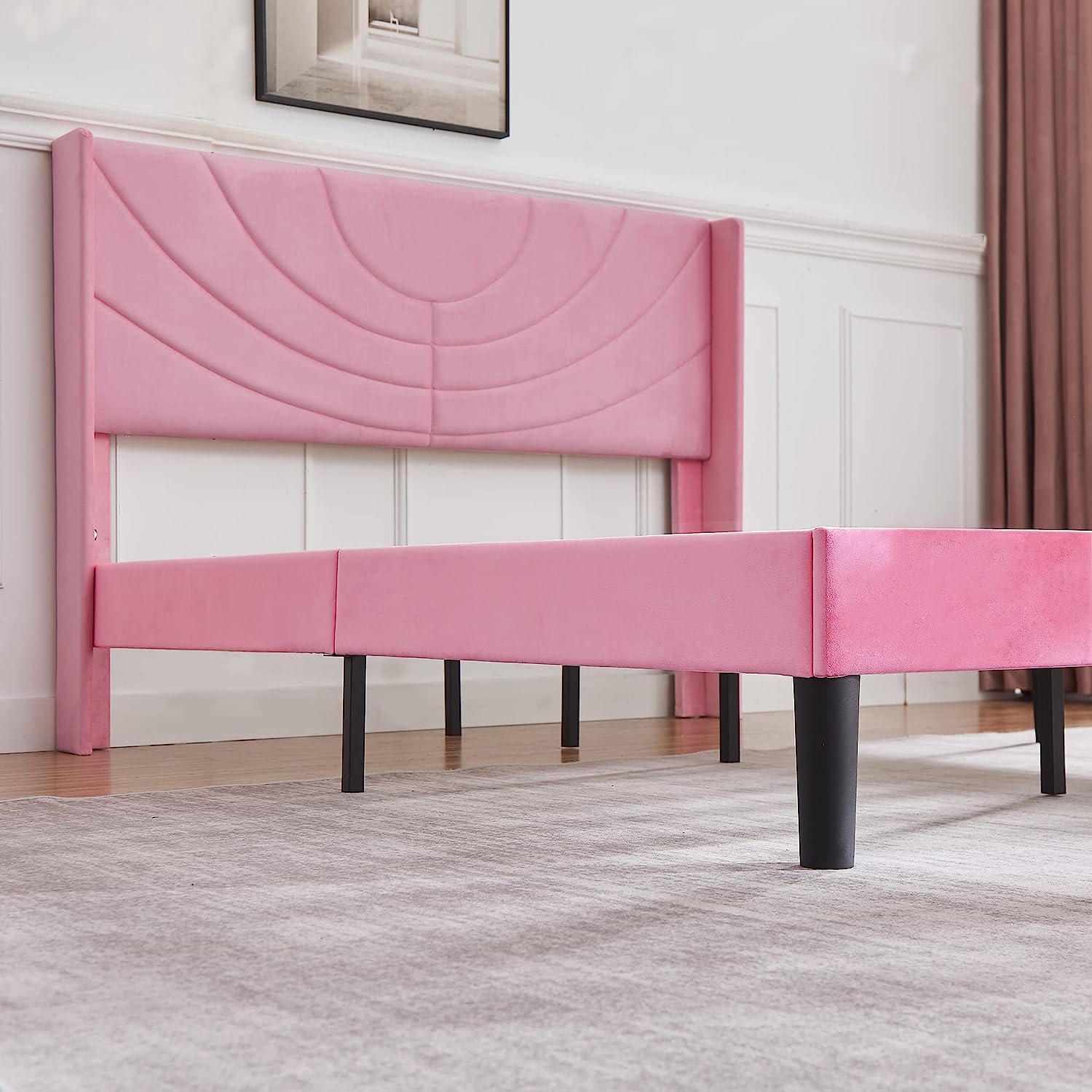VECELO Upholstered Platform Bed Frame with Adjustable Fabric Headboard - VECELO