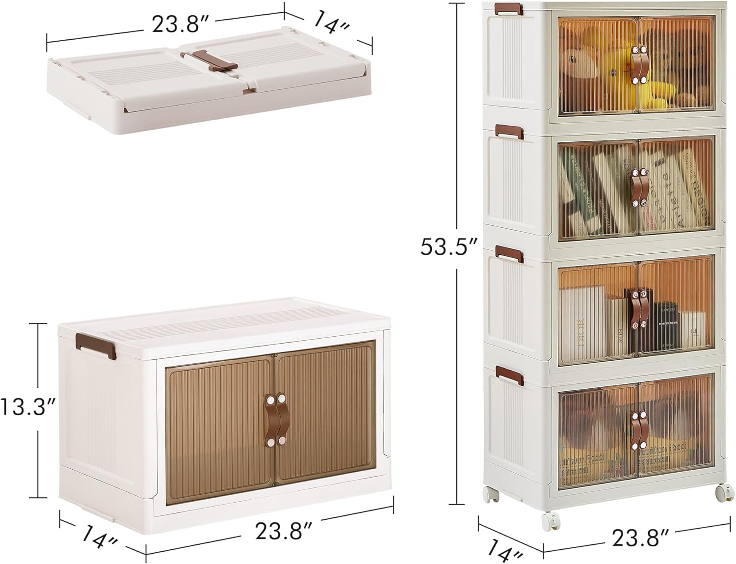VECELO Stackable Bins with Lid, Plastic Collapsible Cabinet Foldable Folding Box Organizer/Storage Container Cart - VECELO