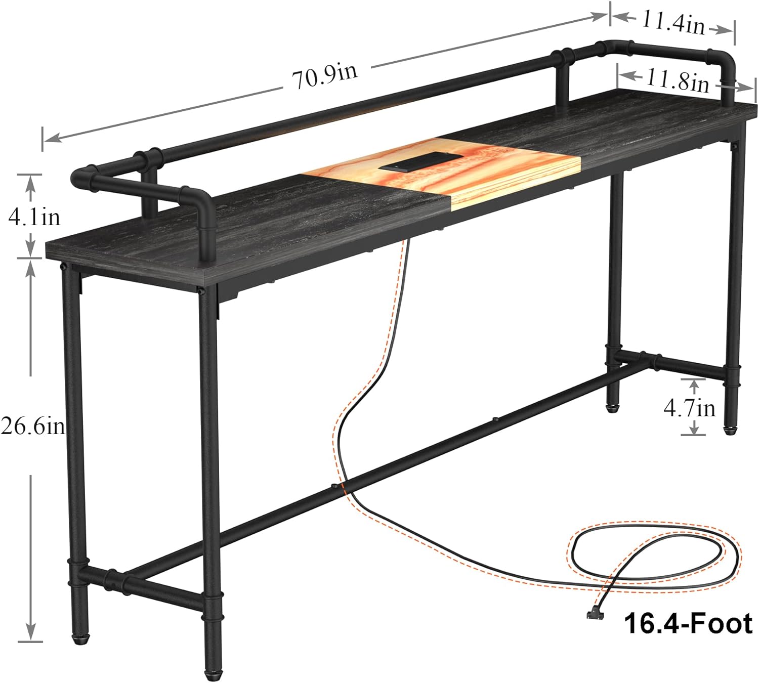 VECELO Extra Long Console/Sofa Table with Charging Station&Power Outle - VECELO