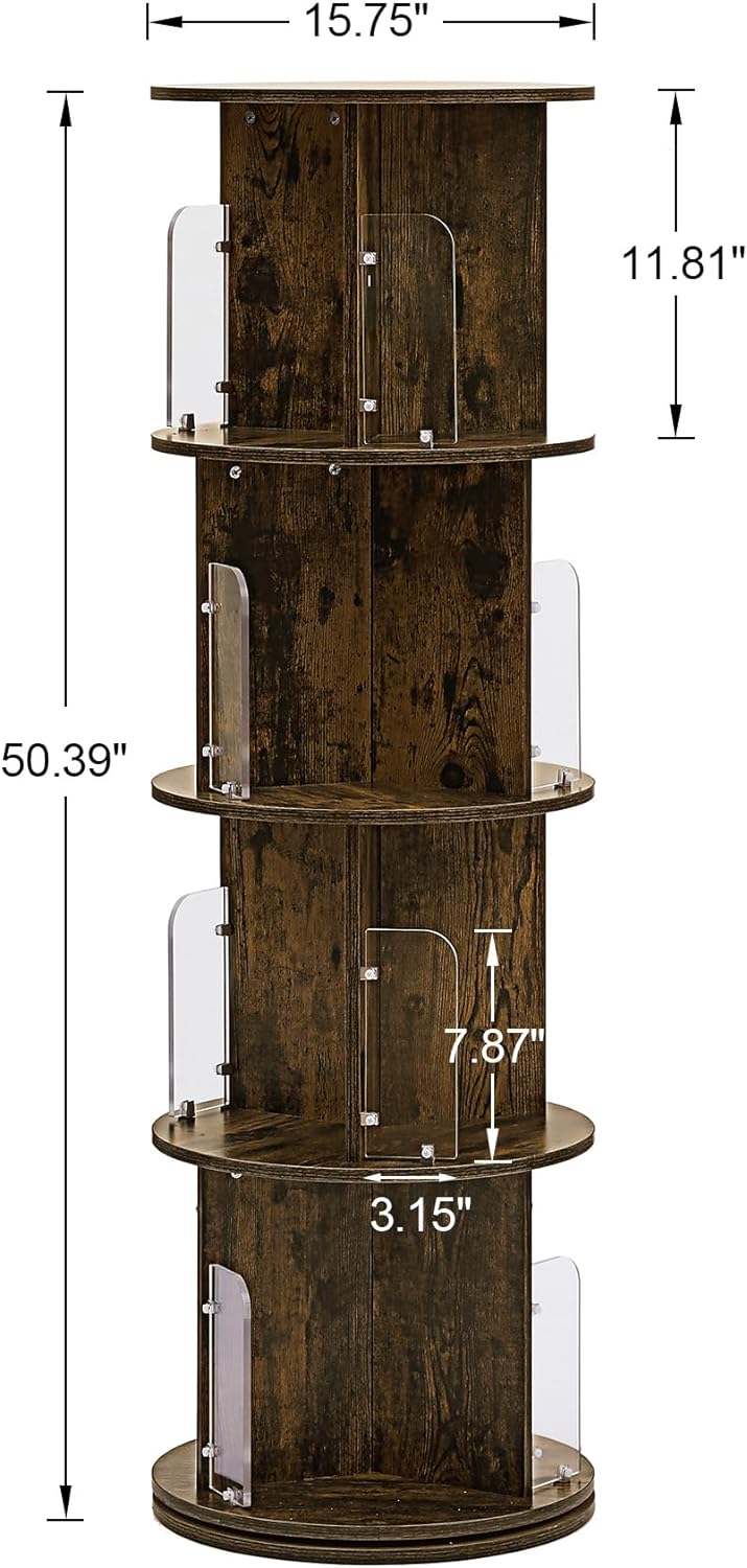 VECELO Rotating Bookshelf with Acrylic Display Window Partition - VECELO