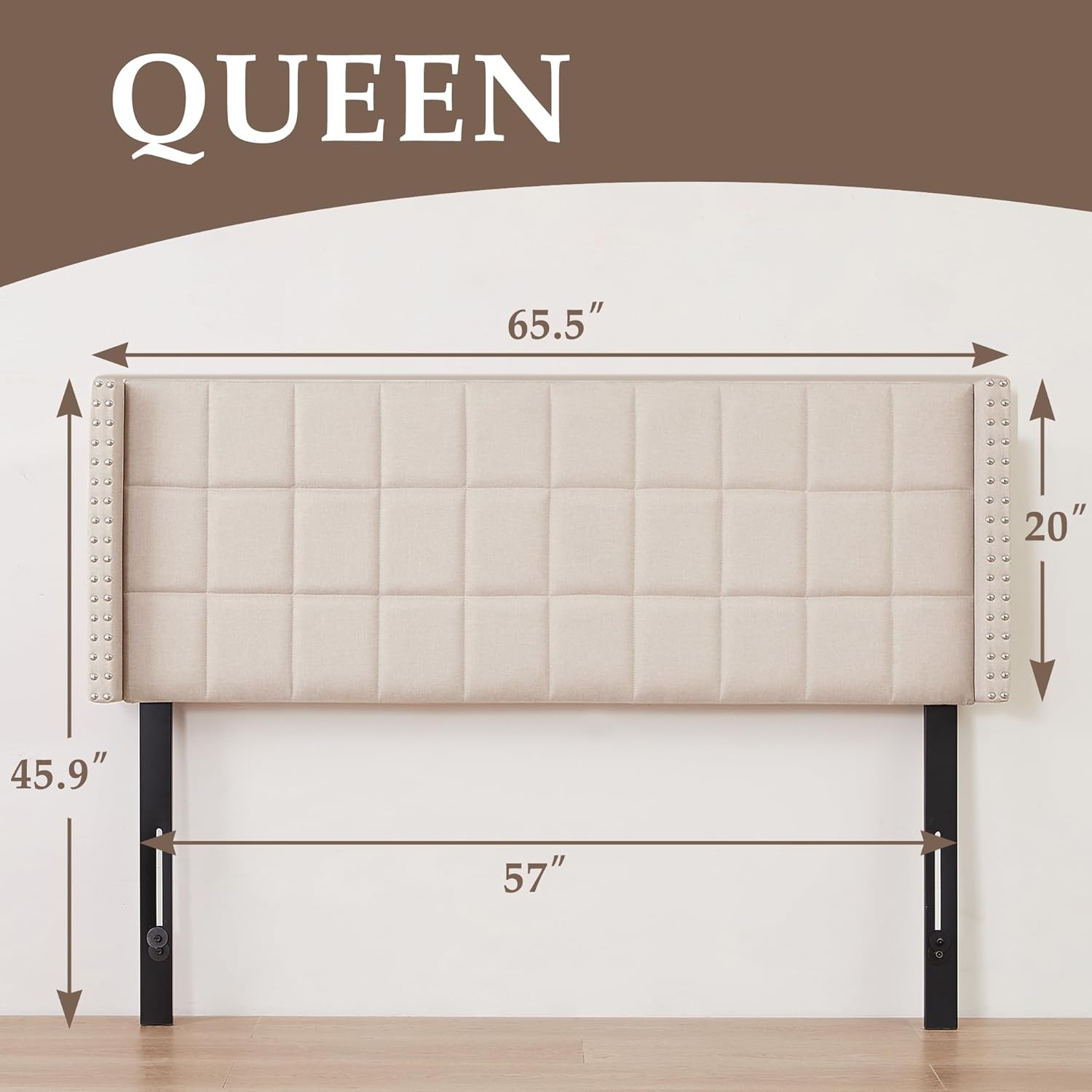 VECELO Linen Upholstered Headboard for Queen/King Size Bed, Tufted Nailhead & Double Wingback for Bedroom - VECELO