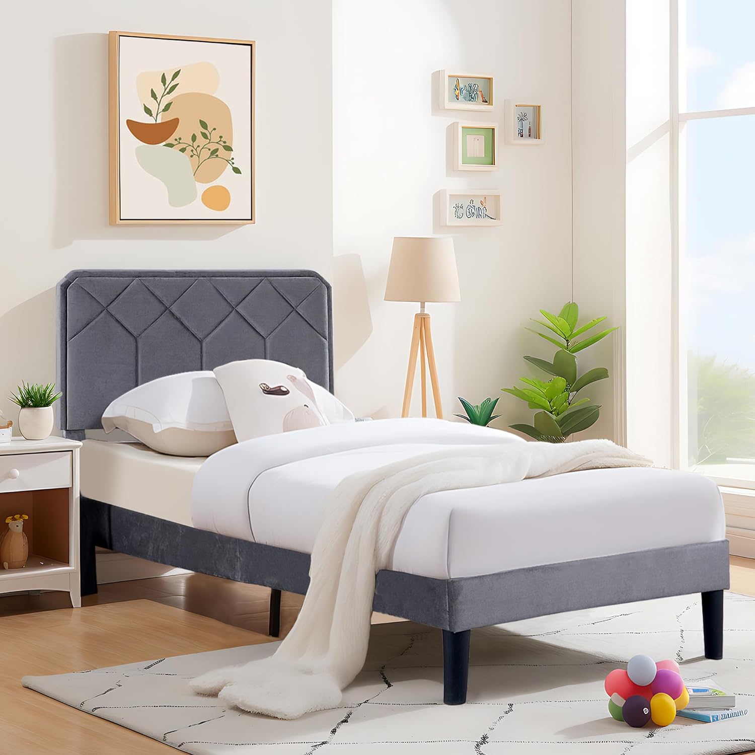 VECELO Premium Leather Upholstered Platform Bed Frame - VECELO