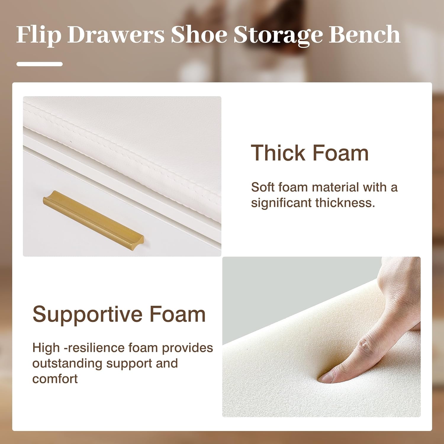 VECELO Shoe Storage Bench with Flip Drawers Entryway Cabinet with Removable Seat Cushion - VECELO