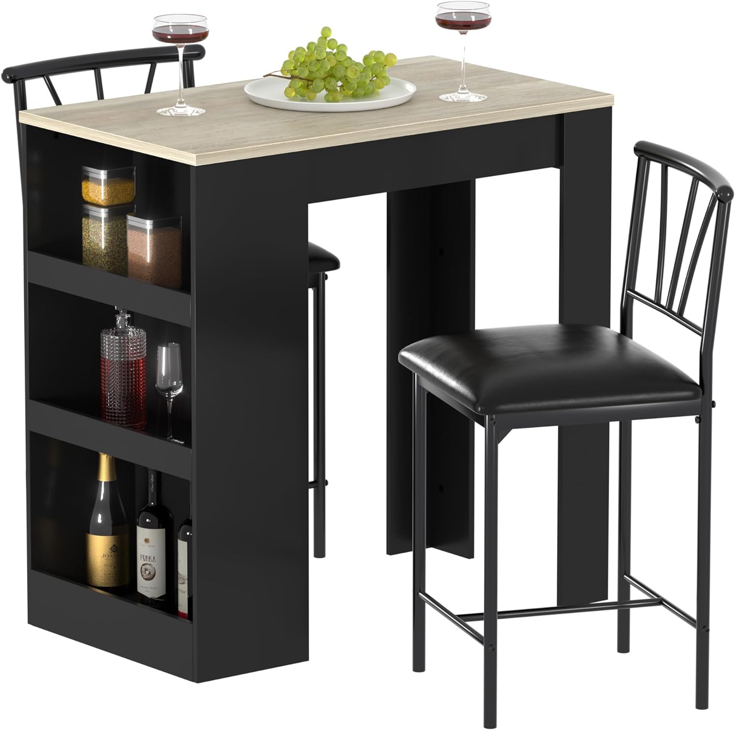VECELO Small Bar Table and Chairs Tall Kitchen Breakfast Nook with Stools/Dining Set for 2 - VECELO
