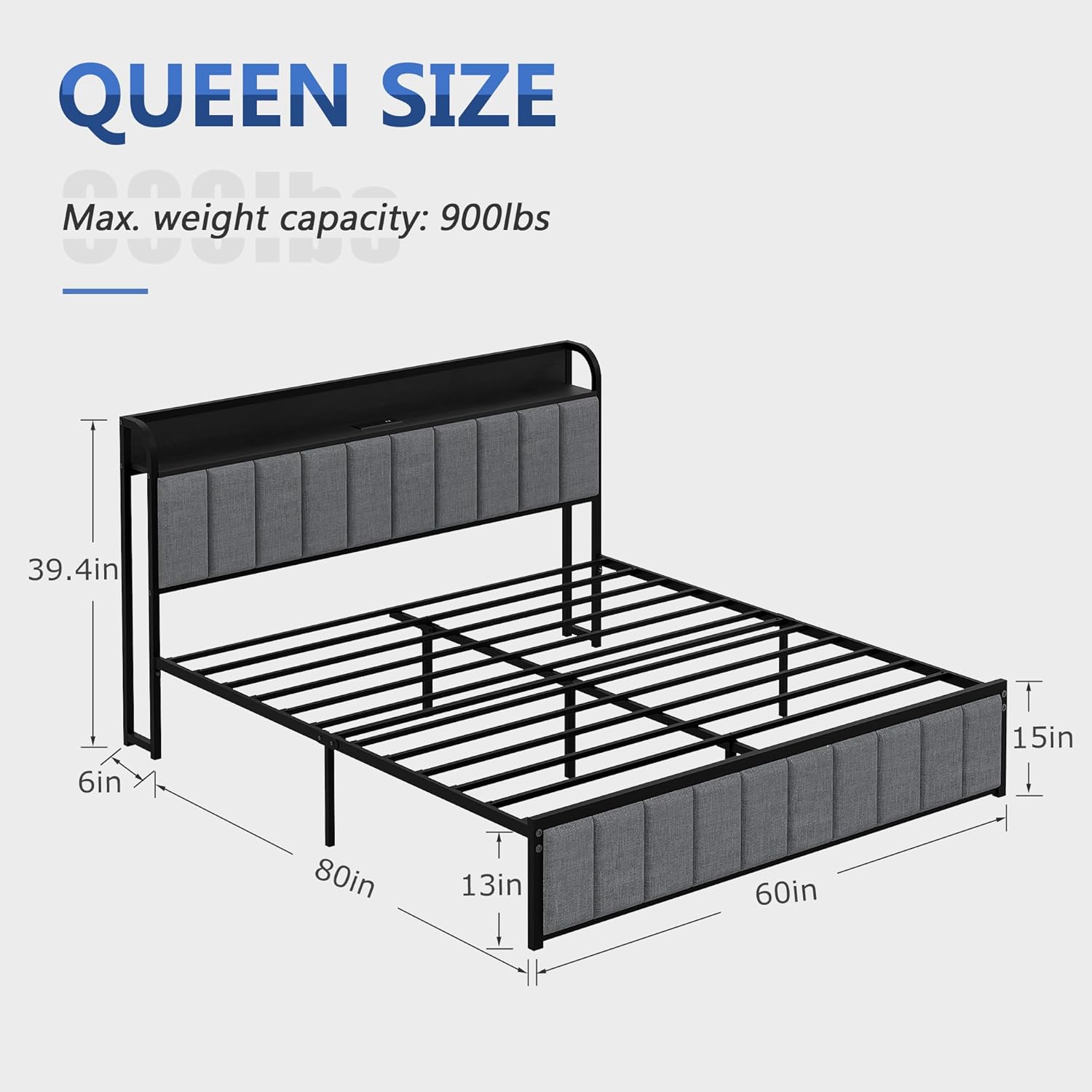 VECELO Twin Bed Frame, Storage Upholstered Headboard with Charging Station - VECELO
