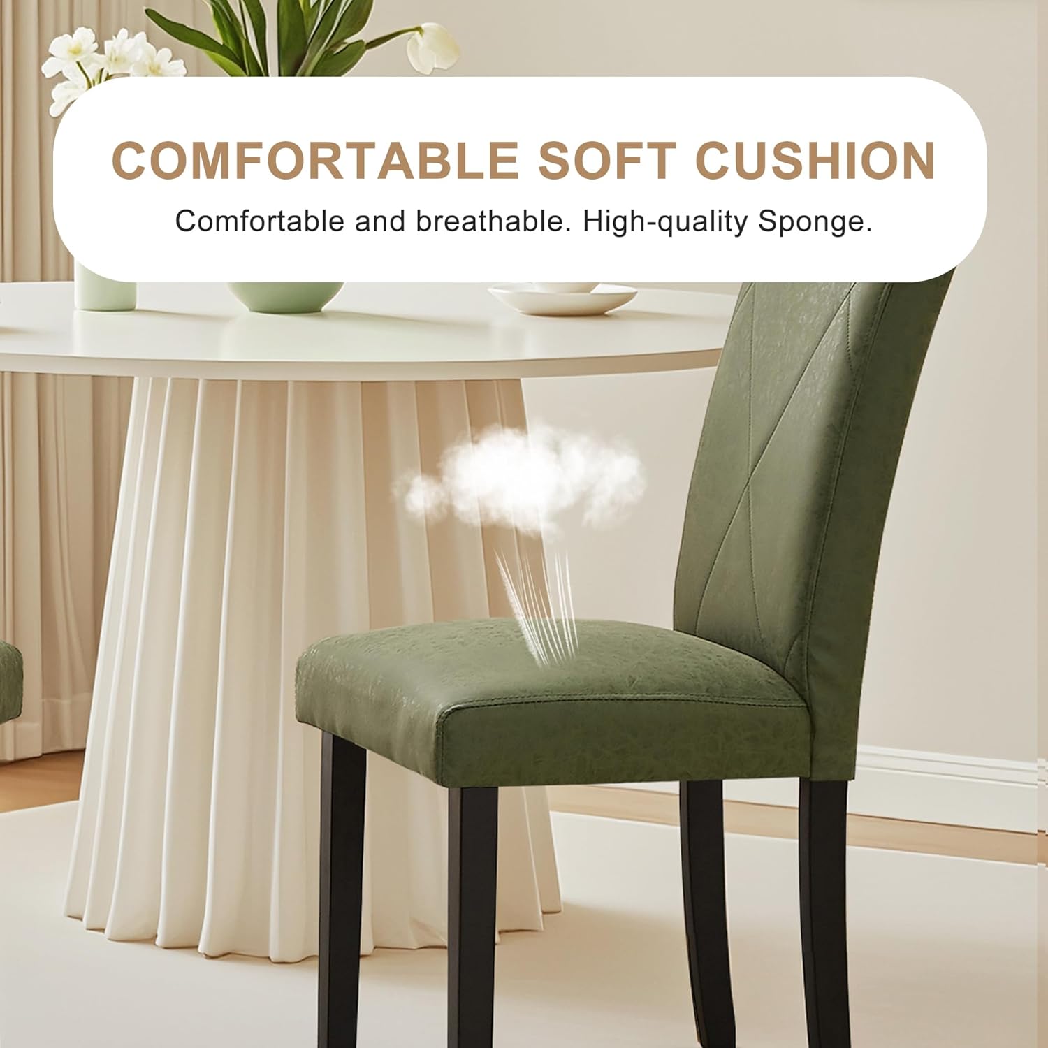 VECELO Upholstered Dining Chairs Set of 2 Modern Fabric and High Back & Solid Wood Legs for Kitchen - VECELO