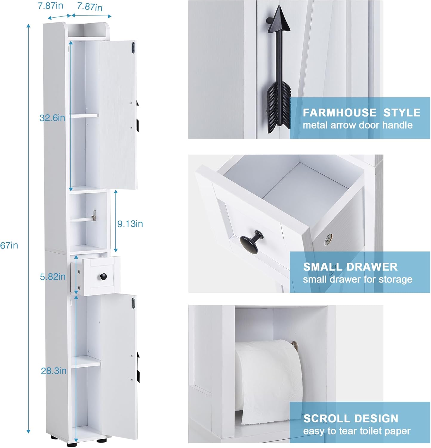 VECELO Bathroom Tall Cabinet with Adjustable Shelves - VECELO