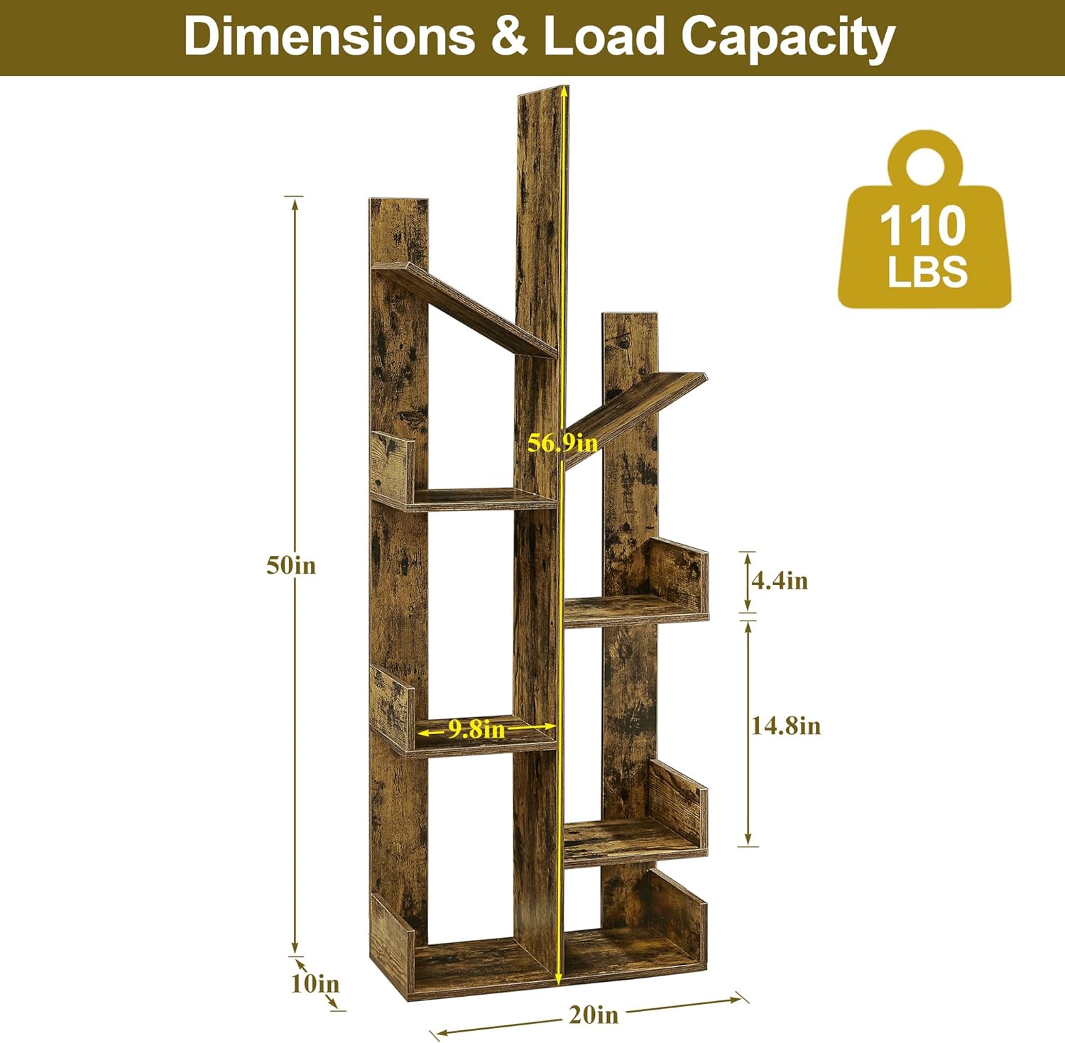 VECELO Tree Bookshelf,8 Shelf Storages Bookcase - VECELO