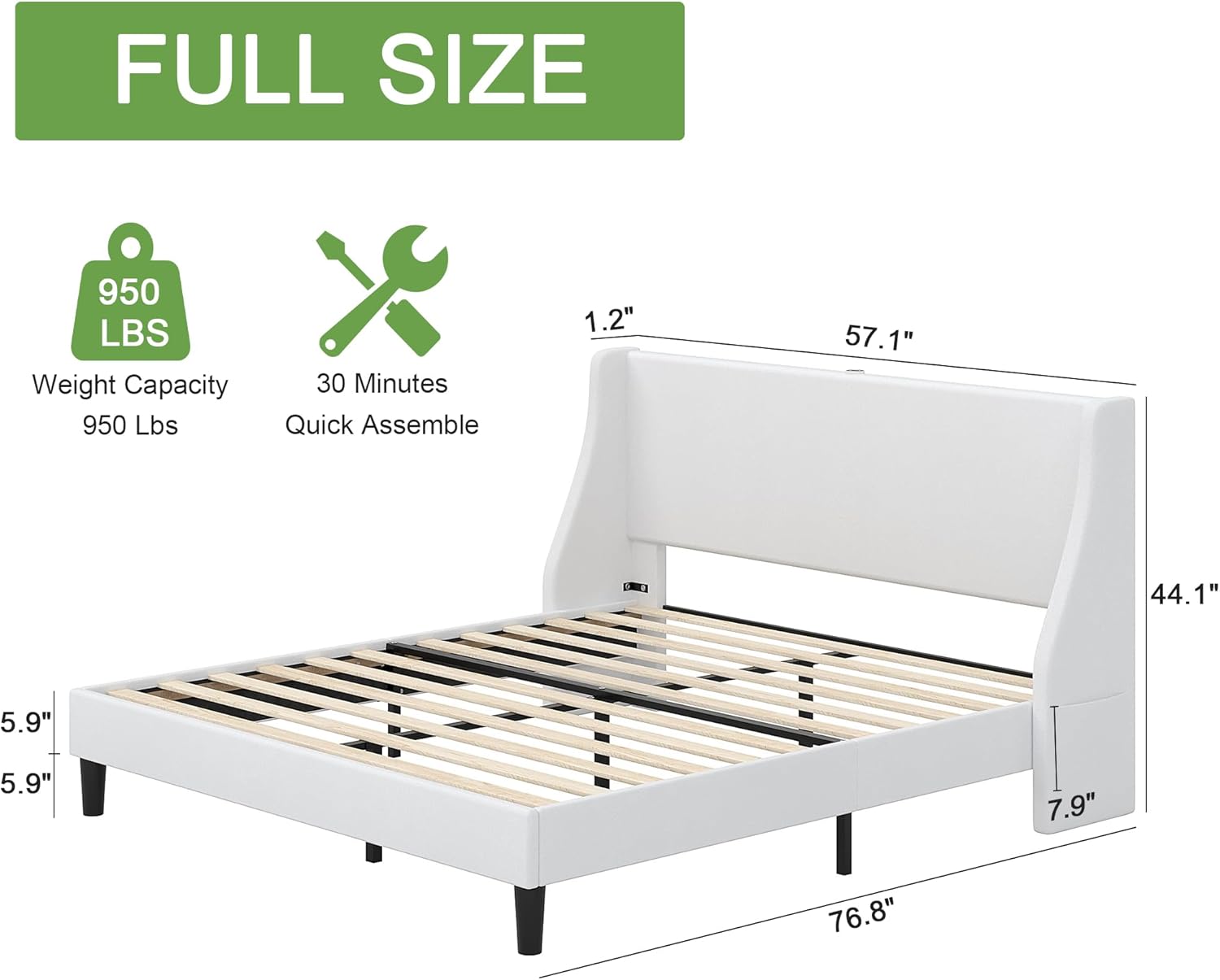 VECELO Bed Frame with Upholstered Wingback Headboard - VECELO