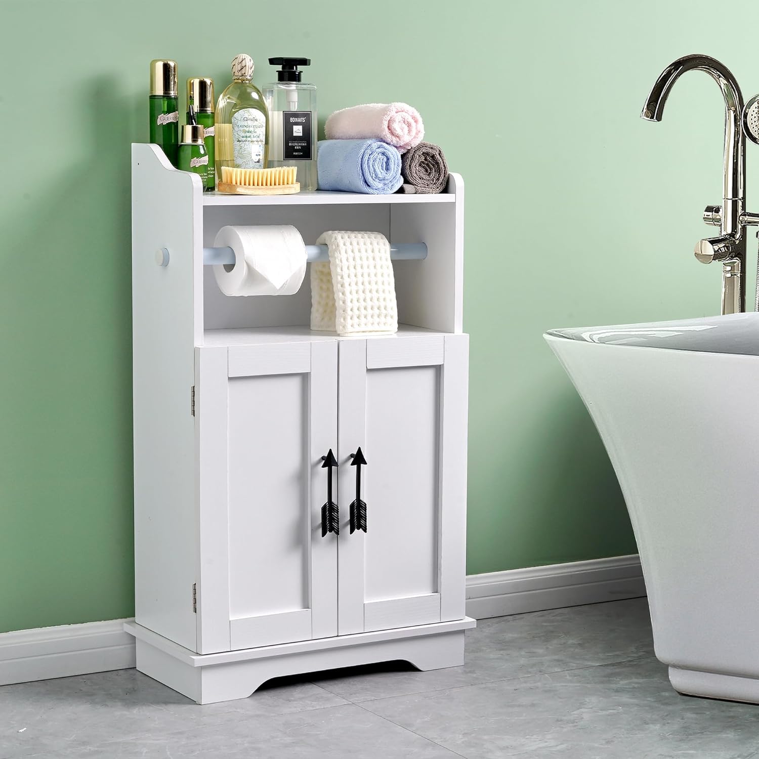 VECELO Mega Toilet Holder Cabinet Stand Bathroom Storage Organizer of Rolls & Paper Towel