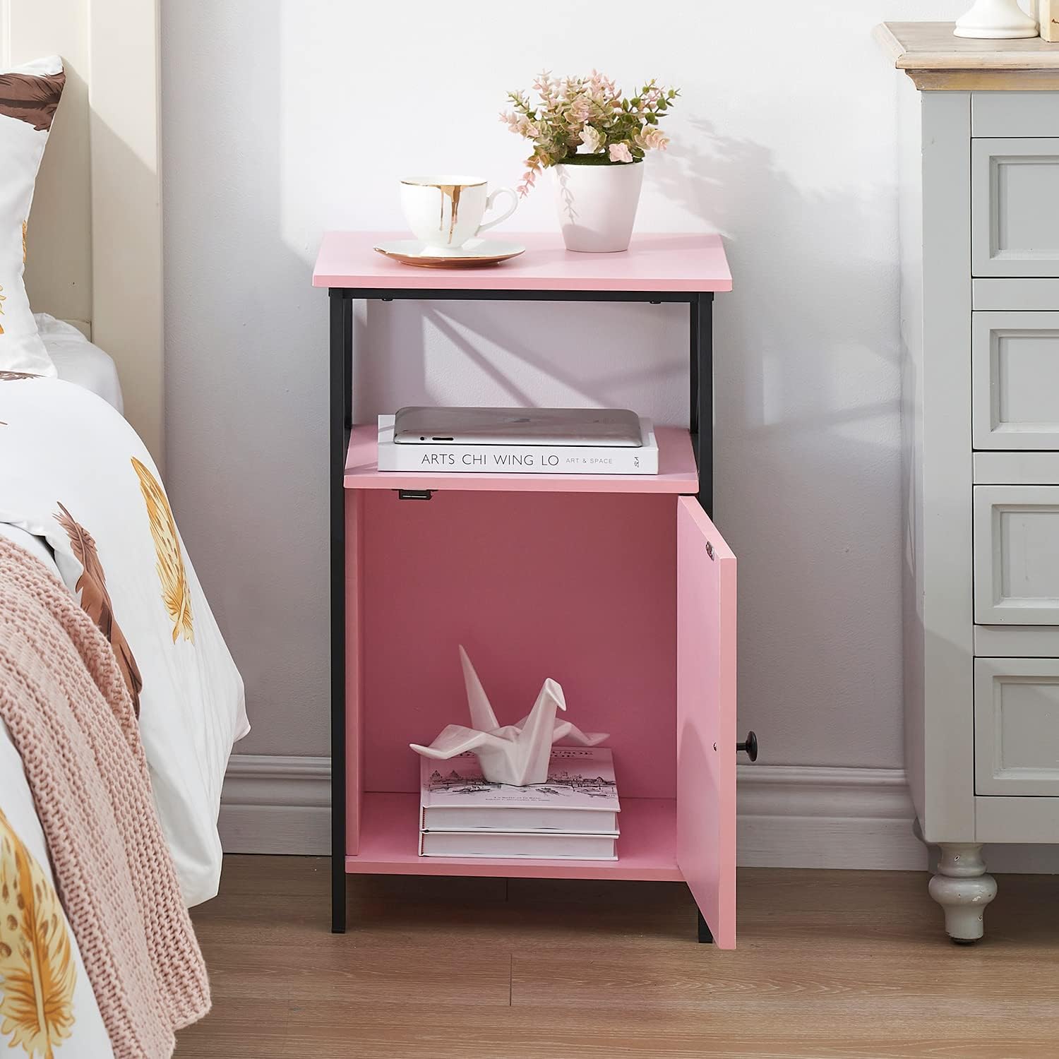 VECELO Tall Side Storage, Large Capacity Bedside Nightstand - VECELO