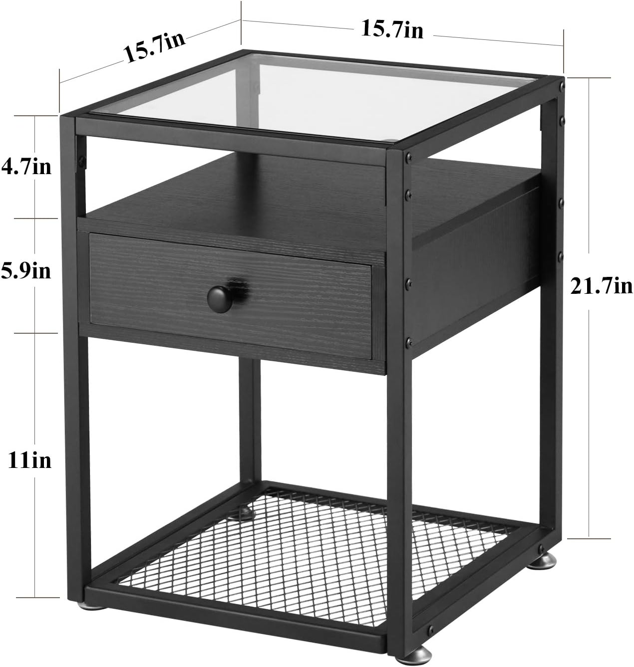 VECELO Nightstands,Glass Top End Tables with Drawer and Shelf - VECELO