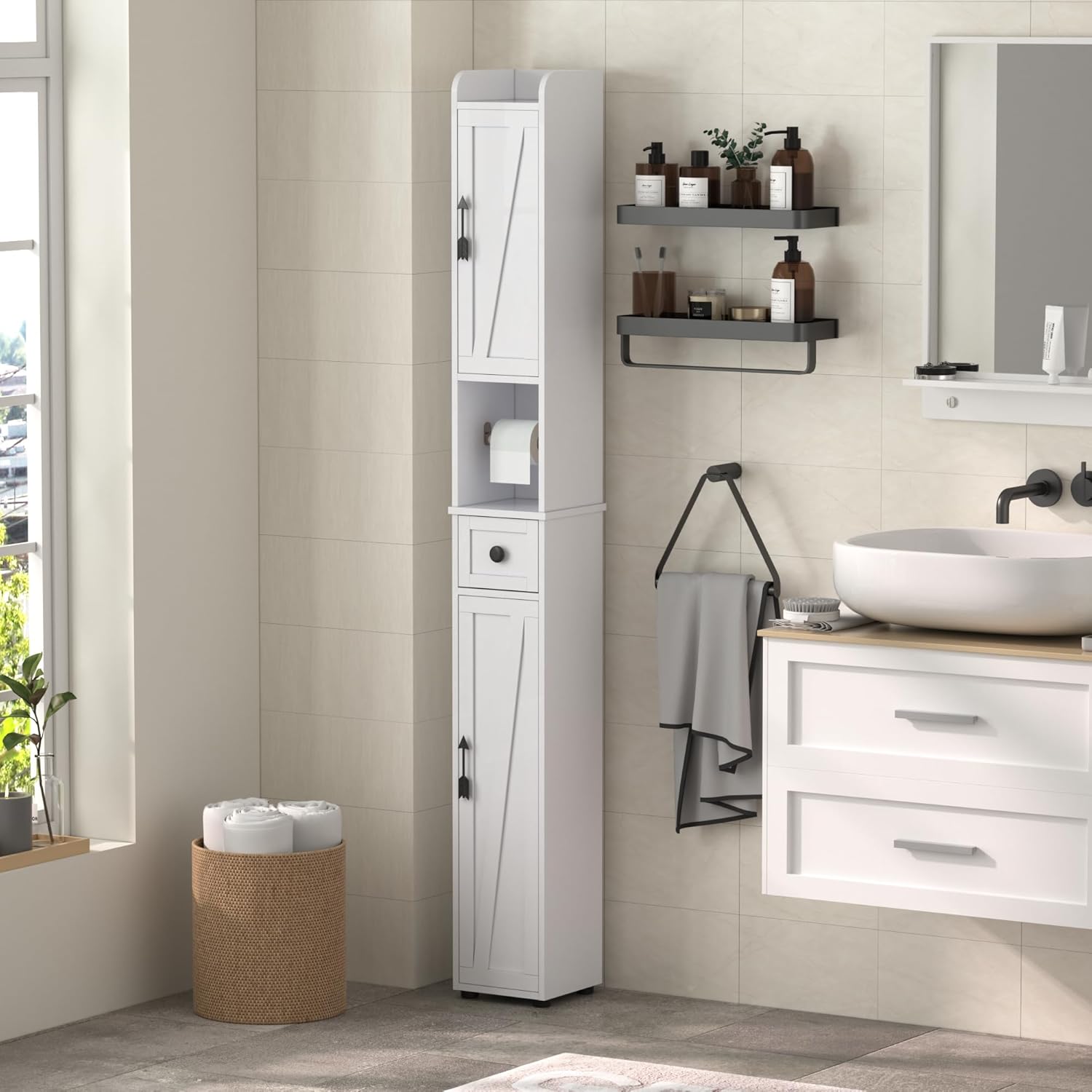 VECELO Bathroom Tall Cabinet with Adjustable Shelves - VECELO