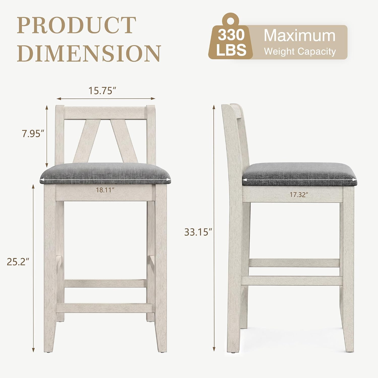 VECELO Counter Height Bar Stools Set of 2