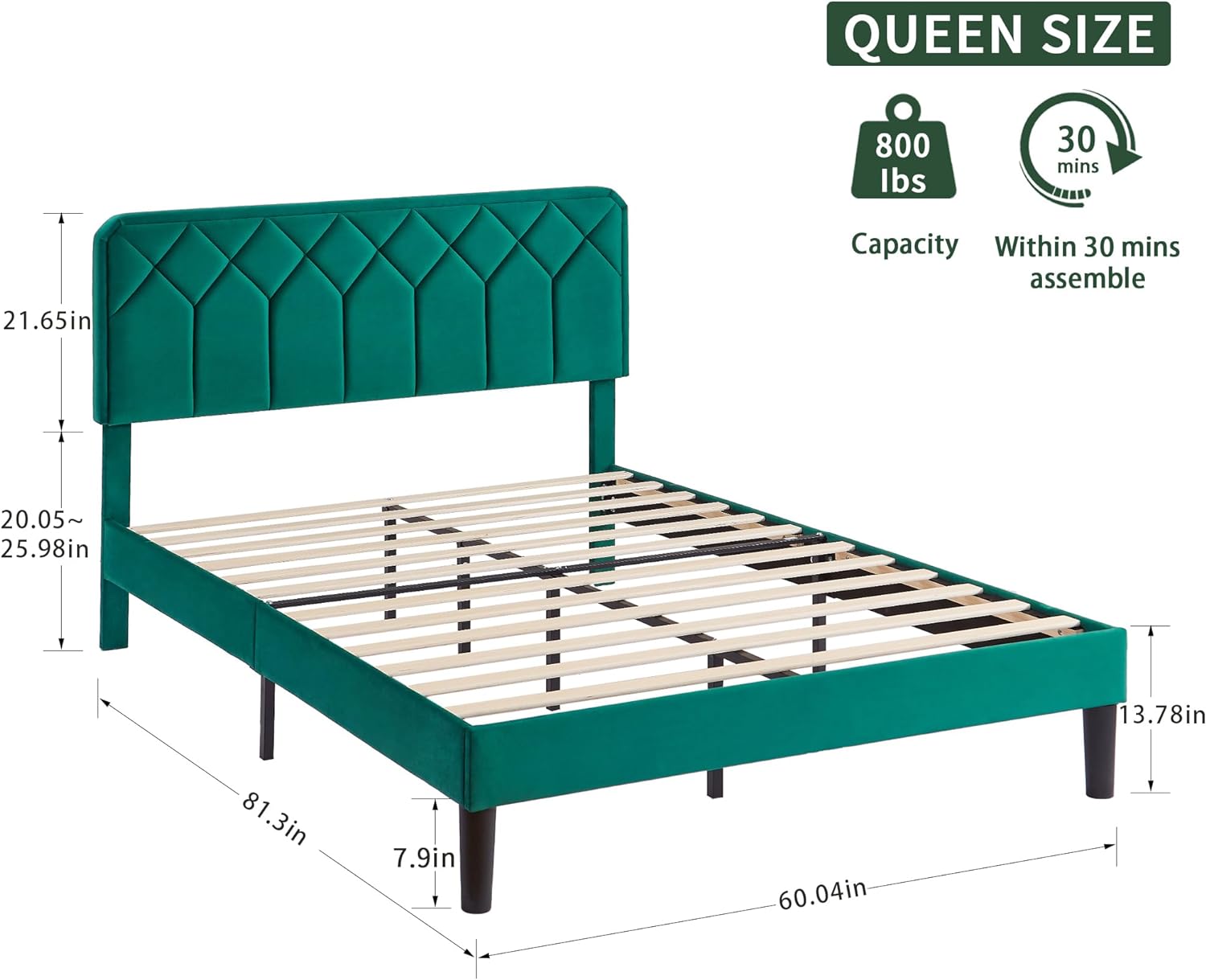 VECELO Premium Leather Upholstered Platform Bed Frame - VECELO