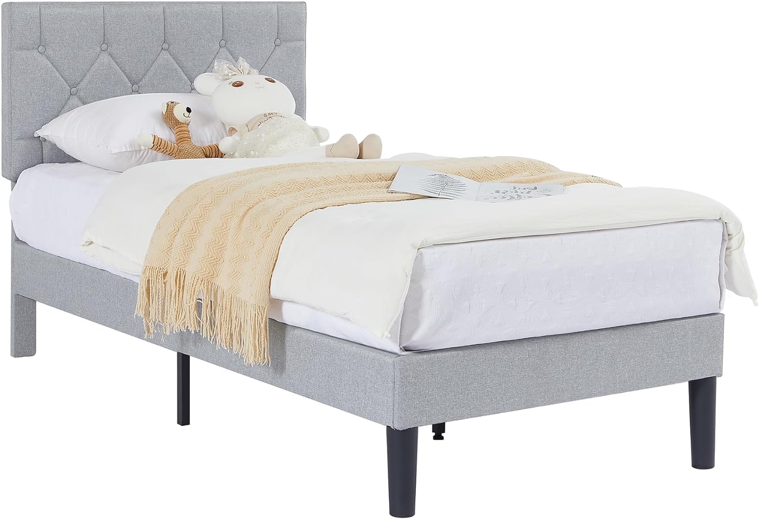 VECELO Bed Frame, Upholstered Platform with Adjustable Diamond Tufted Headboard - VECELO