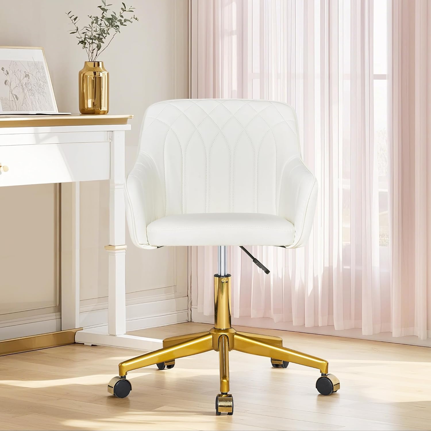 VECELO Modern PU Swivel Home Office Desk Chair with Back & Rolling Wheels
