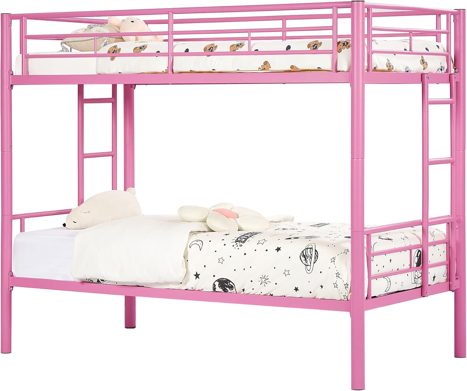 VECELO Metal Bunk Bed Twin Over Twin, Industrial Bunkbeds with Ladder and Full-Length Guardrail - VECELO