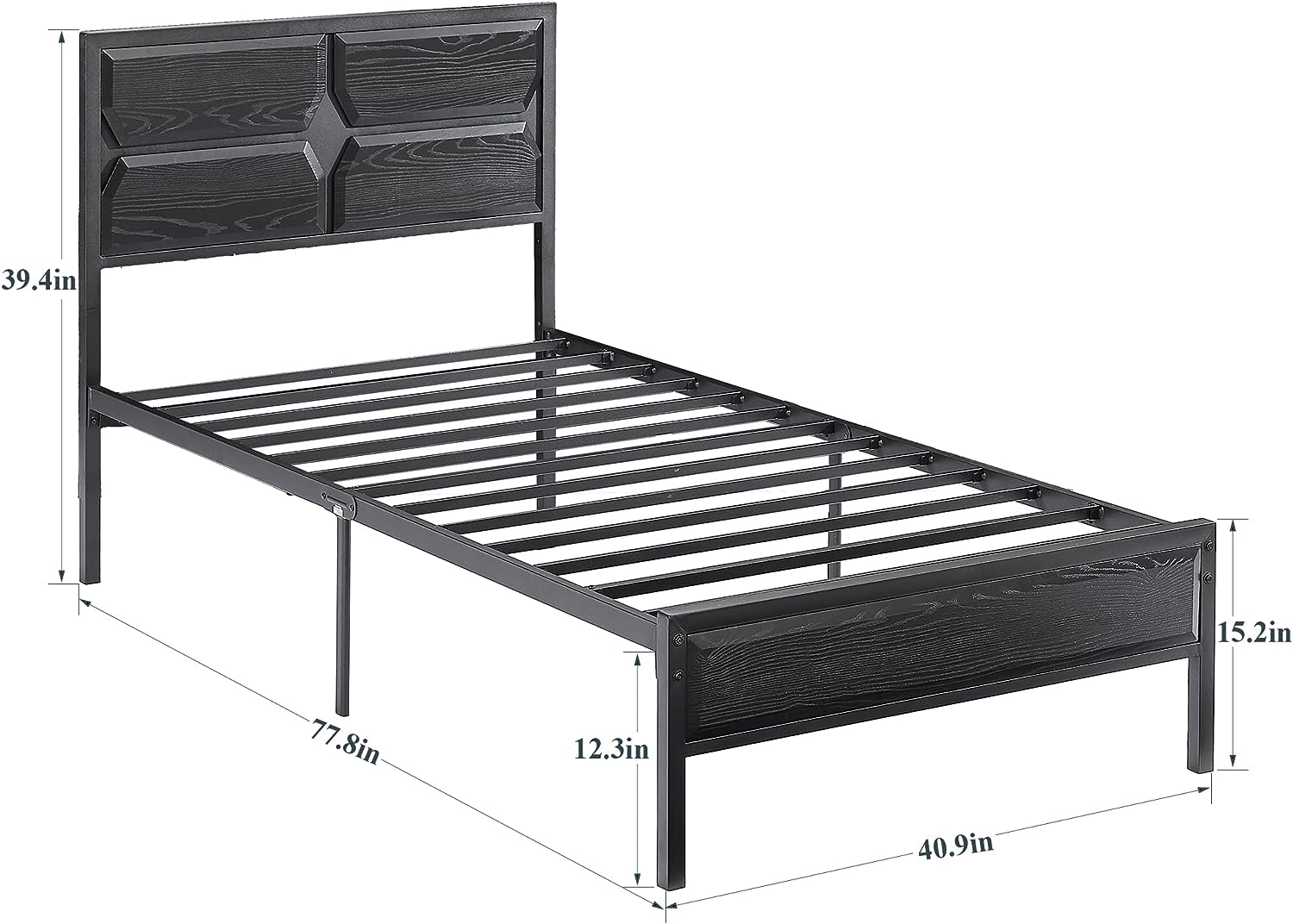 VECELO Metal Bed Frame Platform with Wooden Headboard&Footboard Mattress Foundation - VECELO