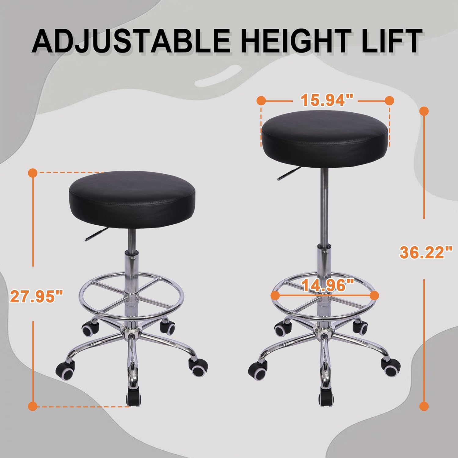 VECELO Round Rolling Stool with Footrest and Wheels - VECELO