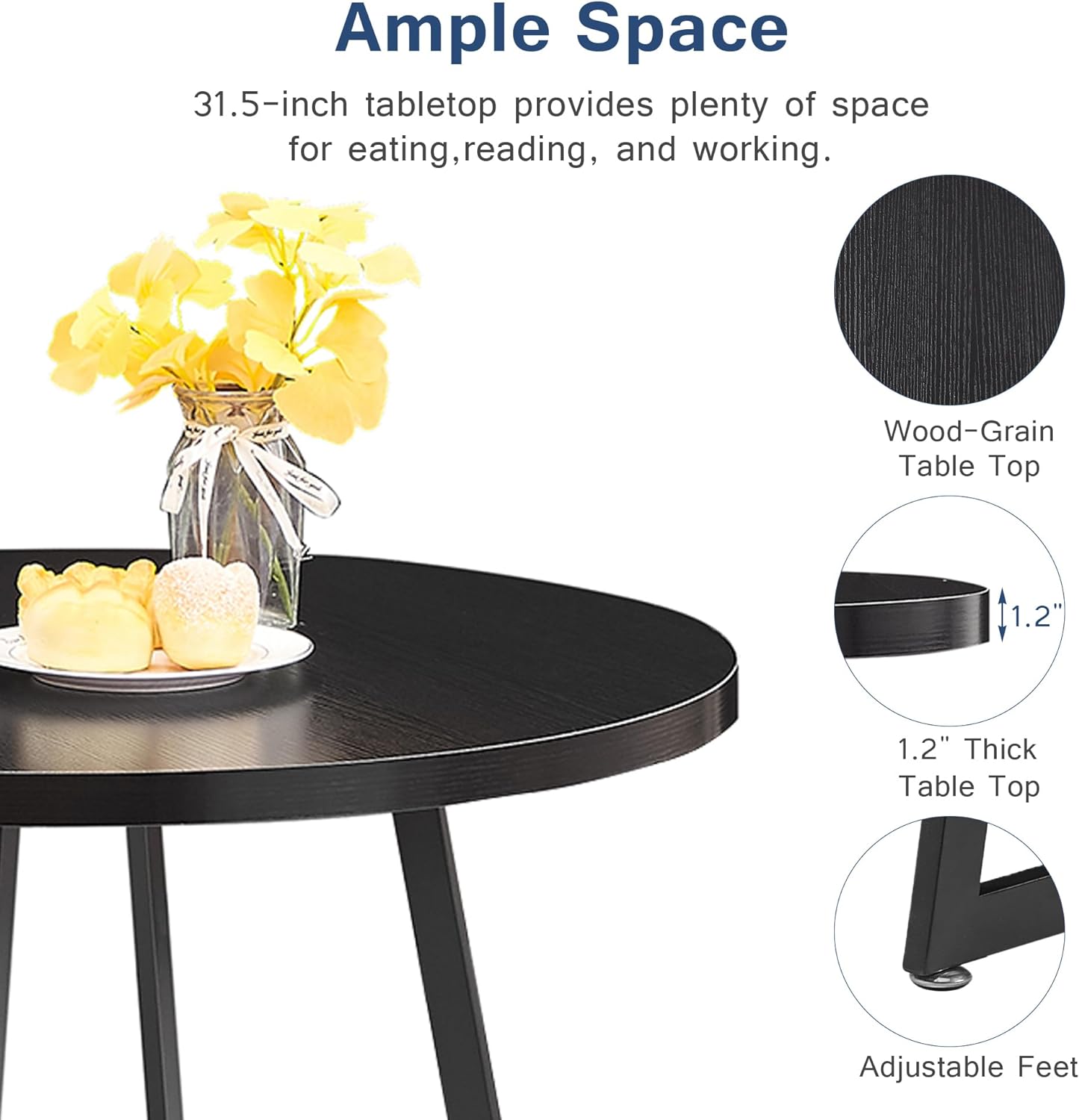 VECELO Round Dining Room Table with Wood Grain Tabletop and Steel Frame - VECELO