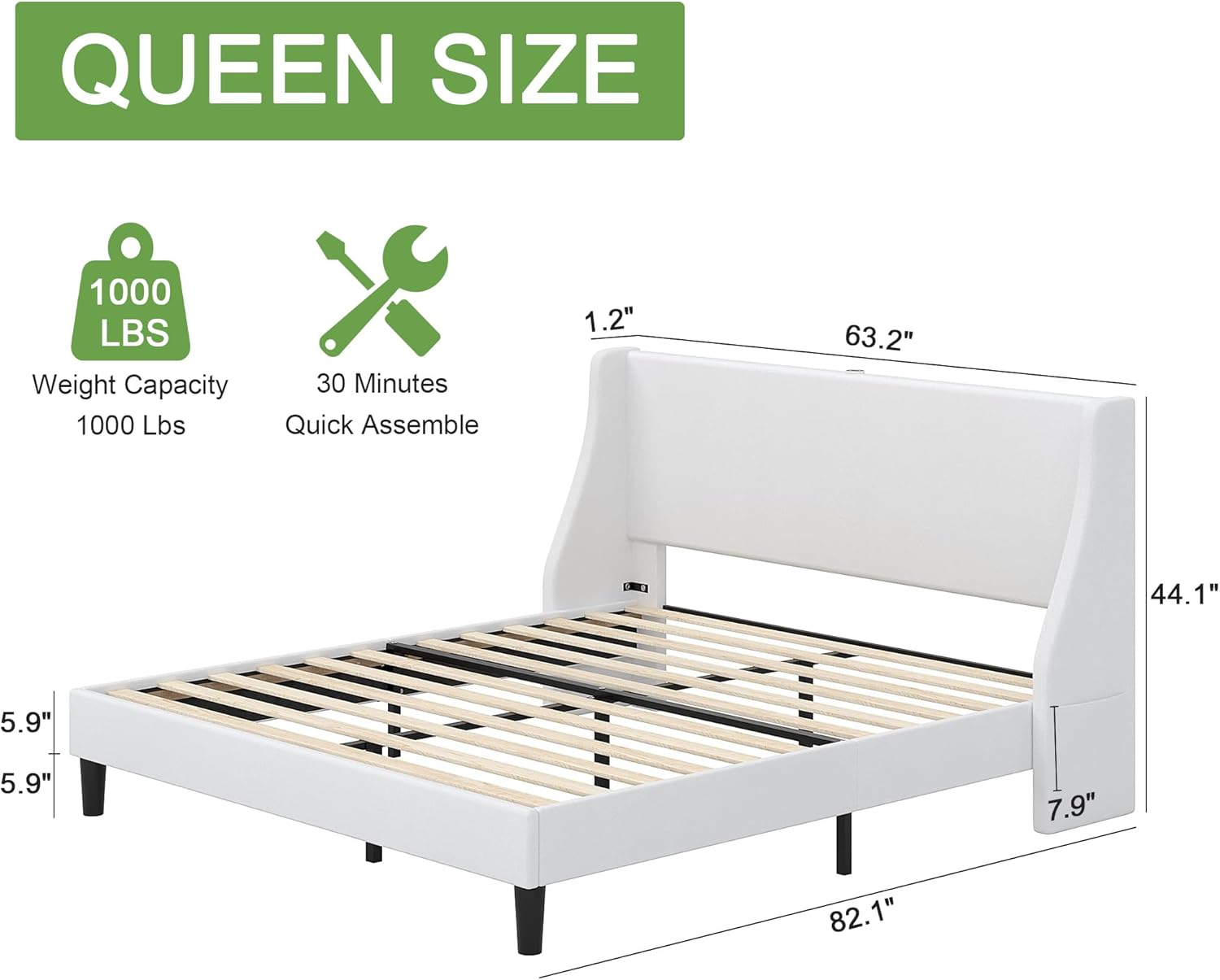 VECELO Bed Frame with Upholstered Wingback Headboard - VECELO