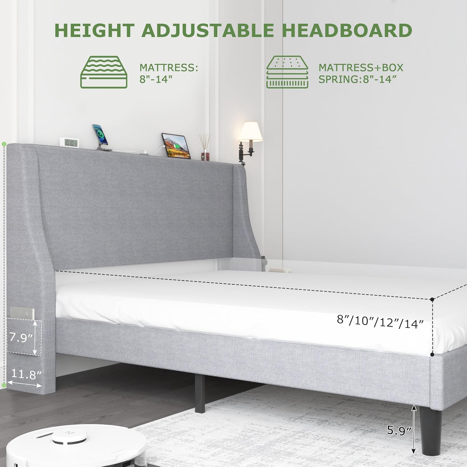 VECELO Bed Frame with Upholstered Wingback Headboard - VECELO