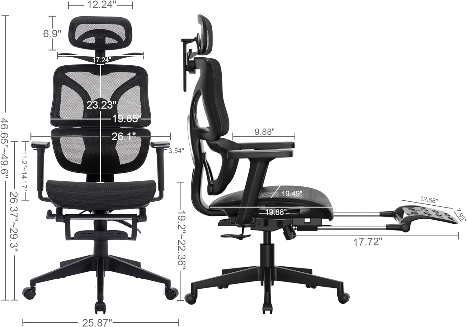 VECELO Swivel Ergonomic High Back Mesh Office Chair with Retractable Footrest - VECELO
