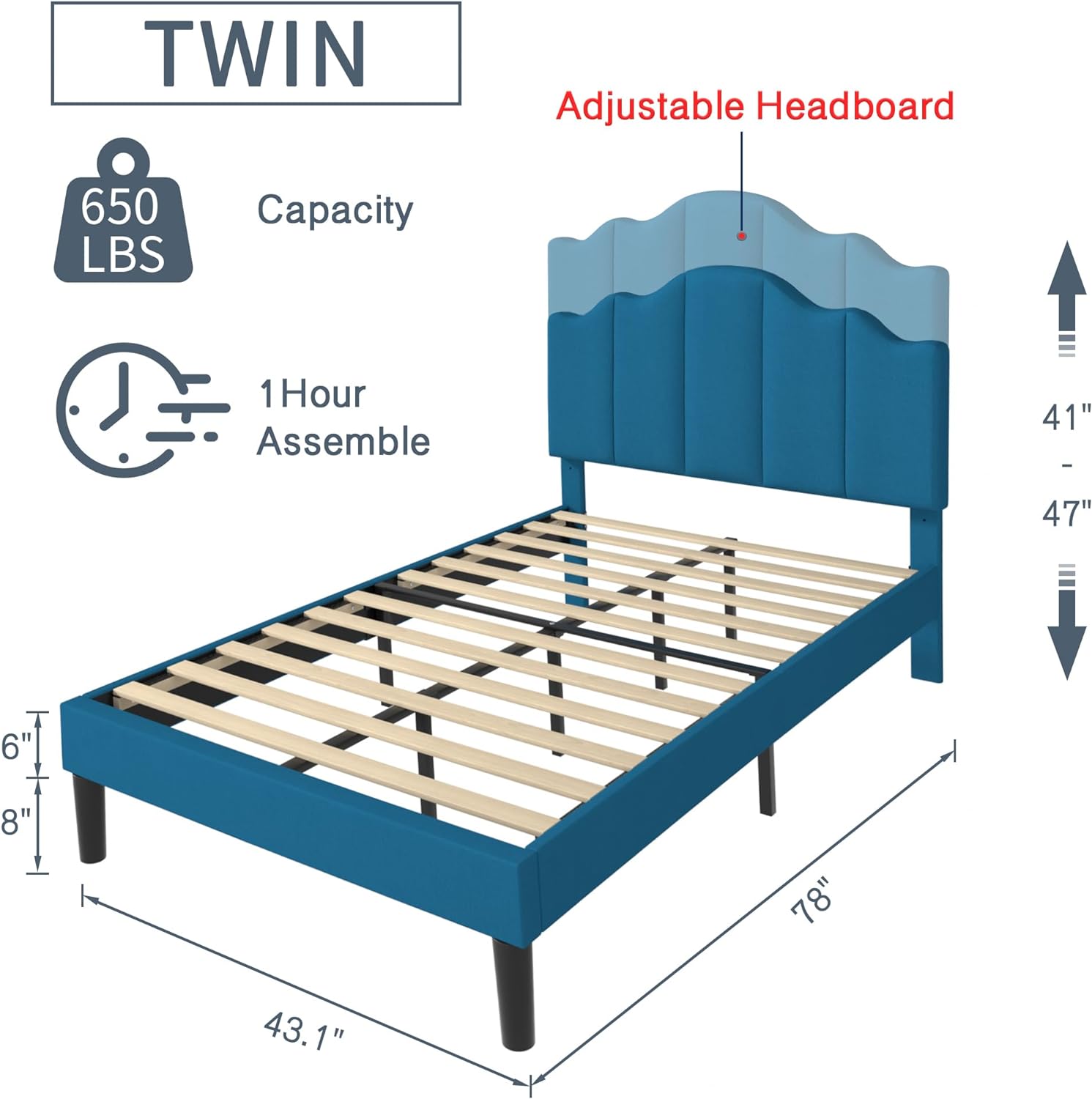 VECELO Upholstered Platform Bed,Mattress Foundation with Headboard - VECELO