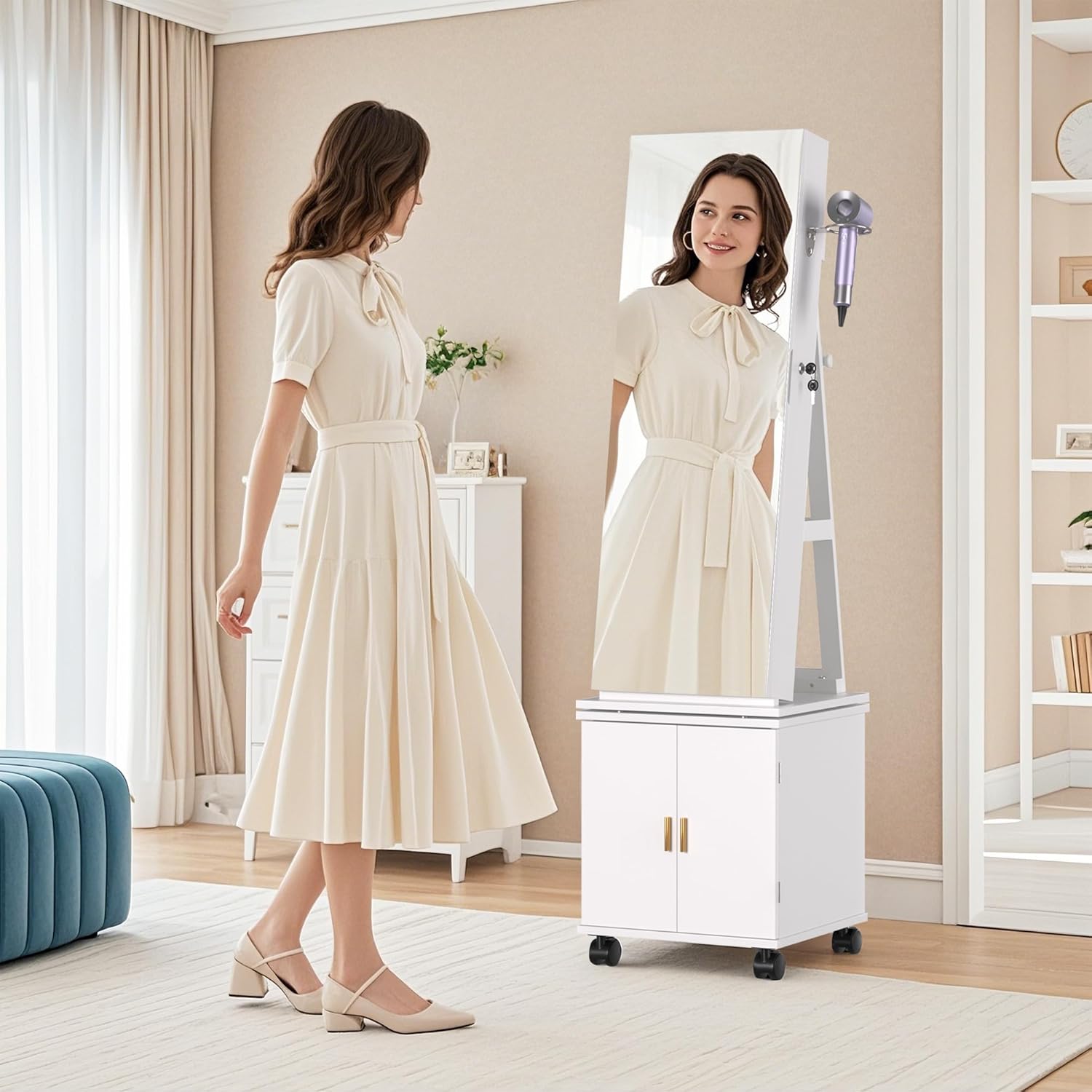 VECELO Lockable Standing Jewelry Armoire Organizer with Drawers and Shelf - VECELO