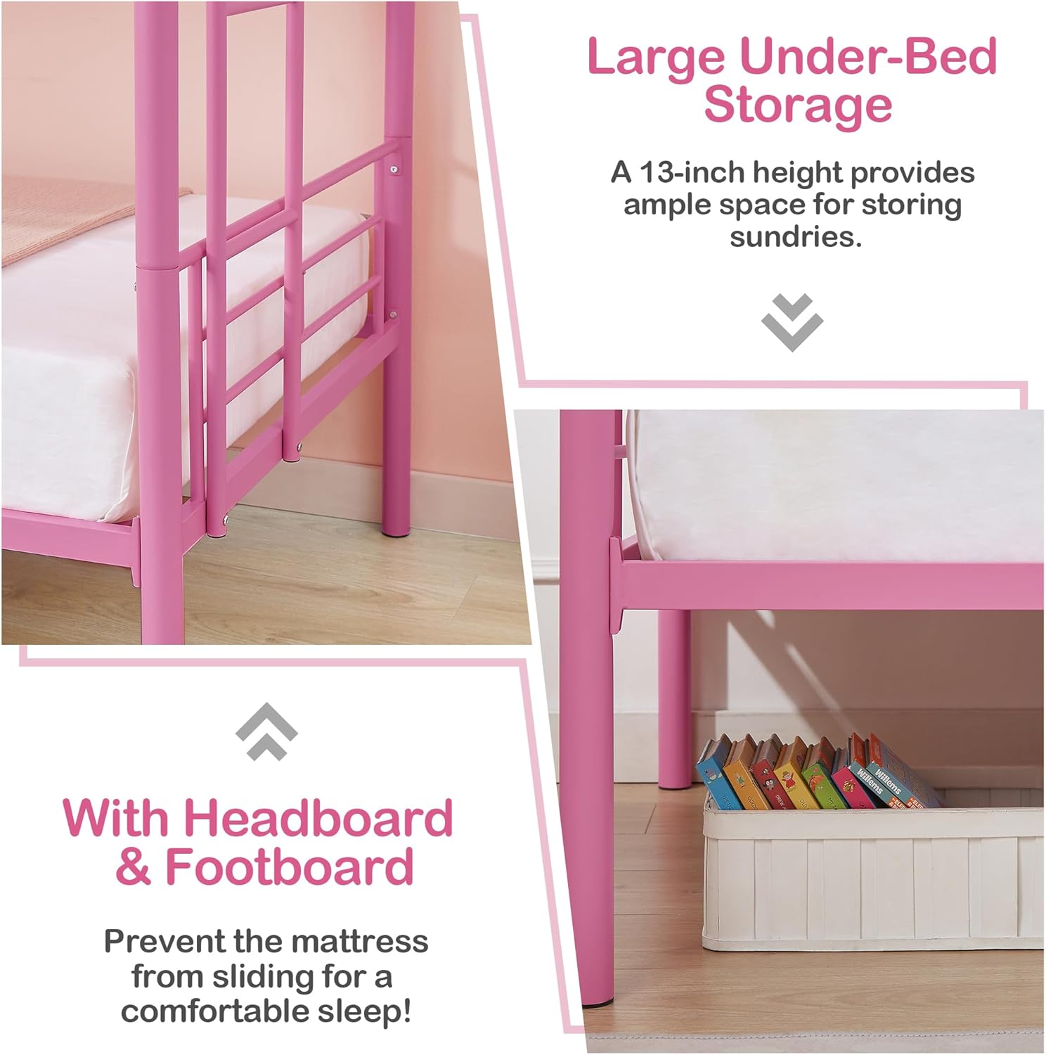 VECELO Metal Bunk Bed Twin Over Twin, Industrial Bunkbeds with Ladder and Full-Length Guardrail - VECELO