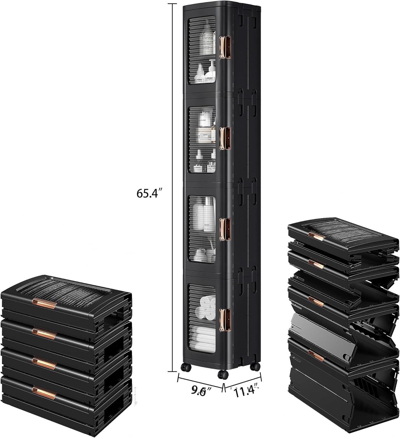 VECELO 4-Tier Tall Narrow Storage Cabinet with Movable Wheels - VECELO